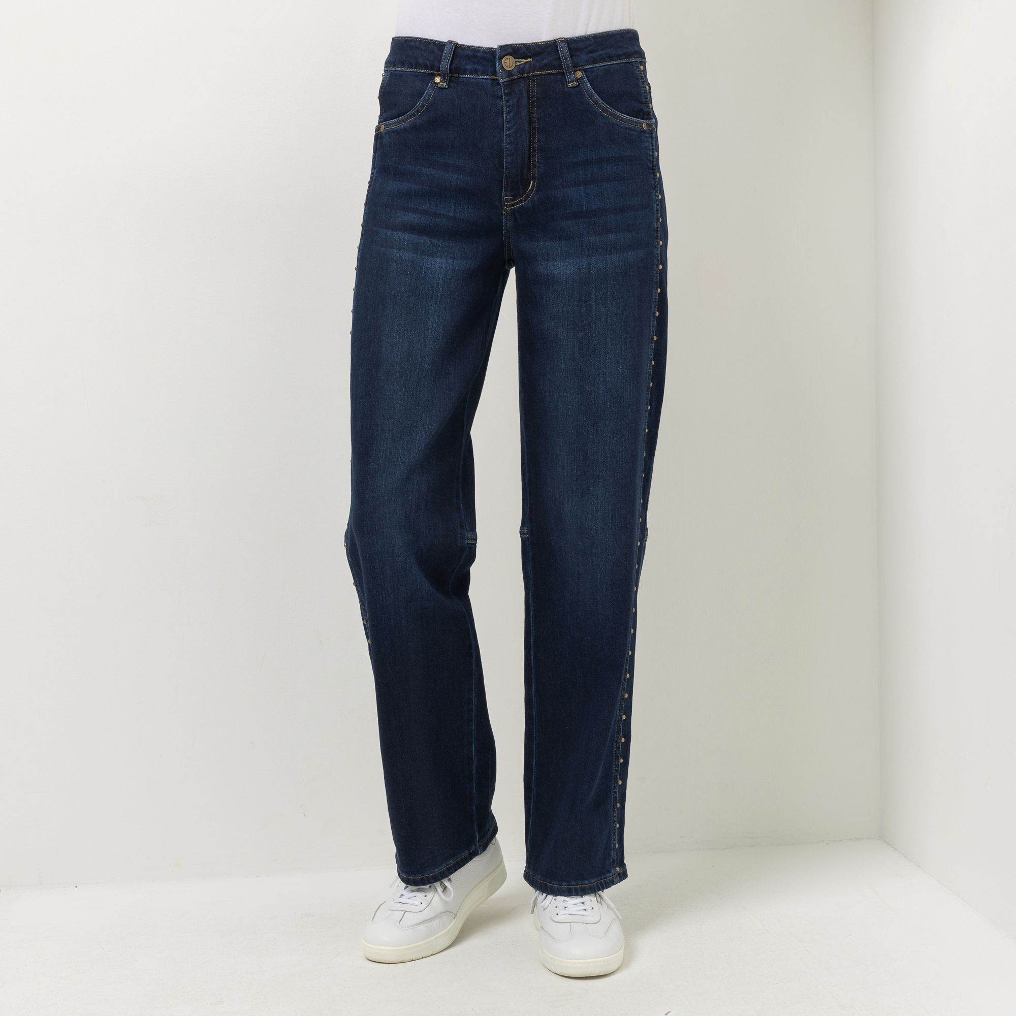EVA LUTZ Jeanshose, lange Form 4 Pocket Style Nieten-Detail weites Bein