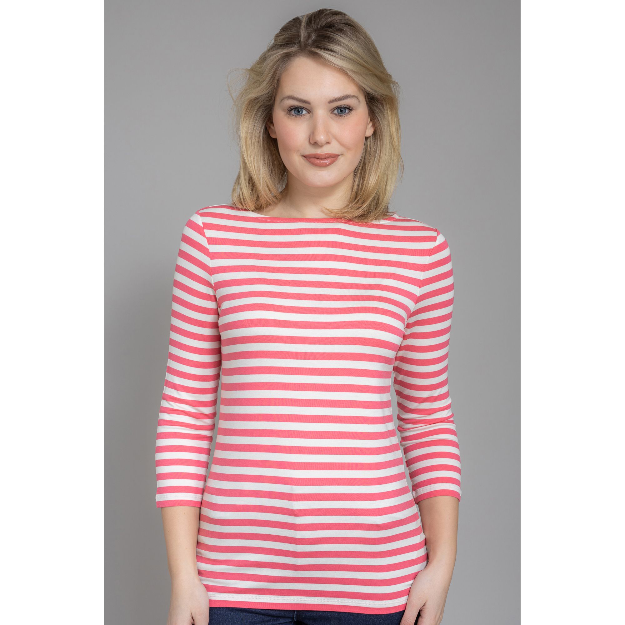 Strandfein Ringelshirt 3 4 Arm U Boot Ausschnitt Zweifarbig Qvc De 