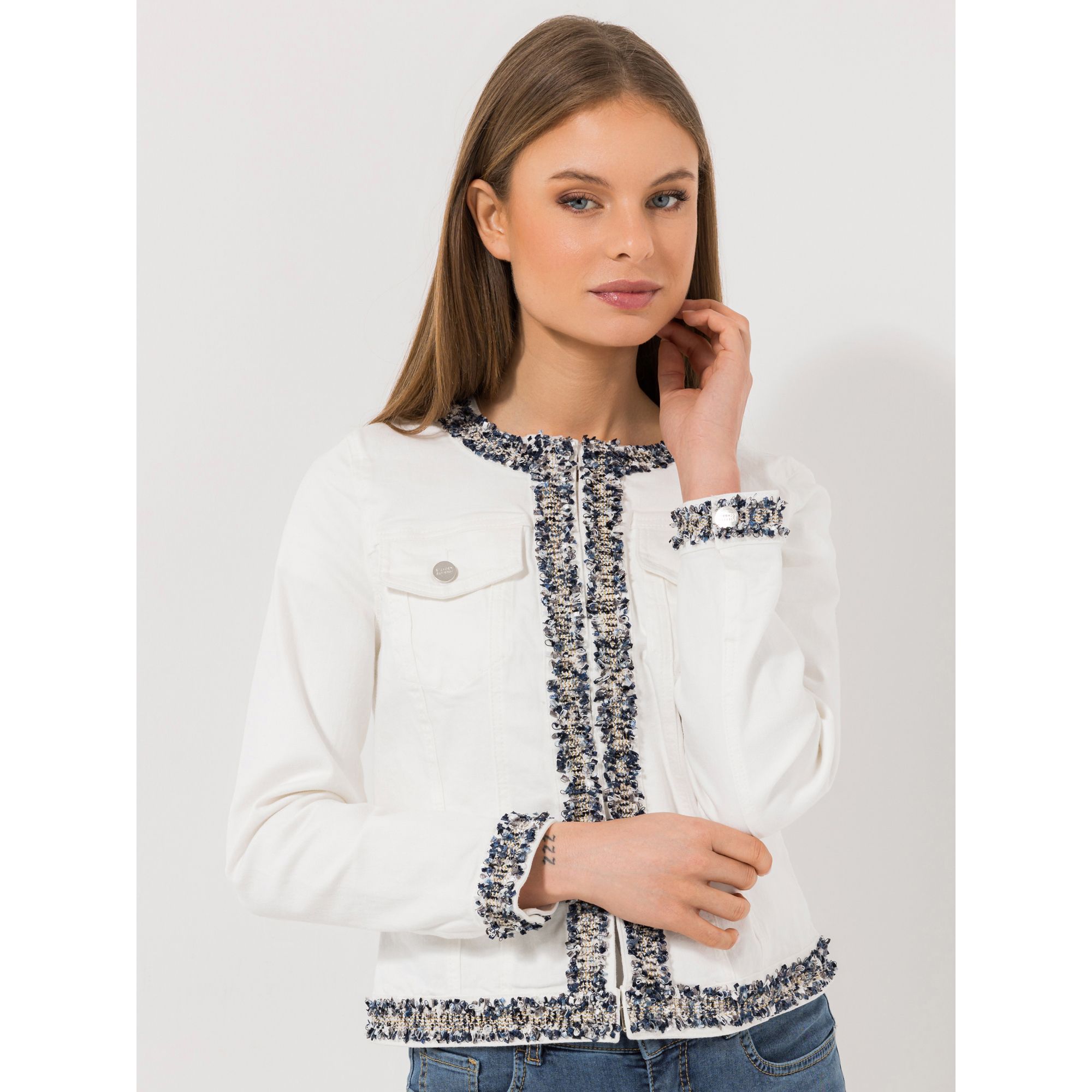 STEFFEN SCHRAUT Jeansjacke, Zierband Hakenverschluss Länge ca. 56cm figurbetont