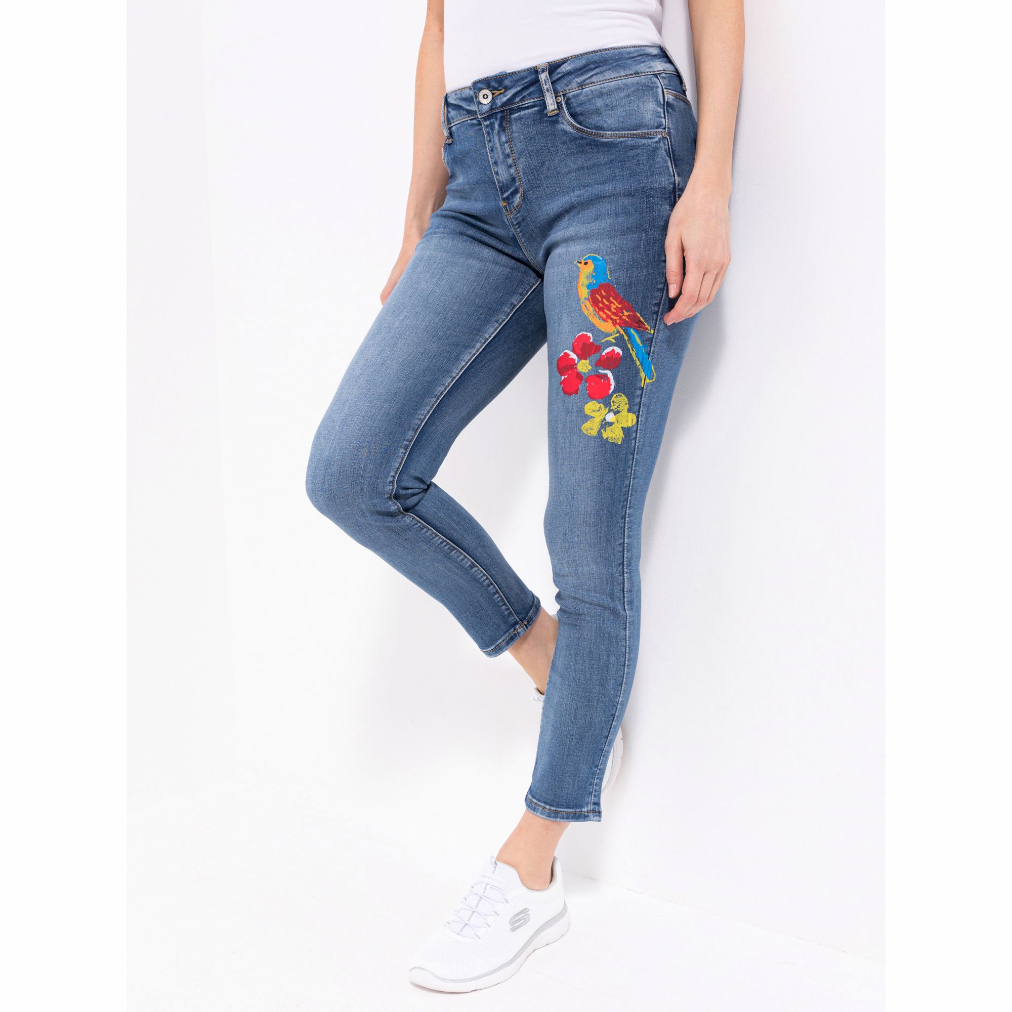 DINE 'N' DANCE Jeans Salsa 5-Pocket-Style Vogeldruck schmales Bein