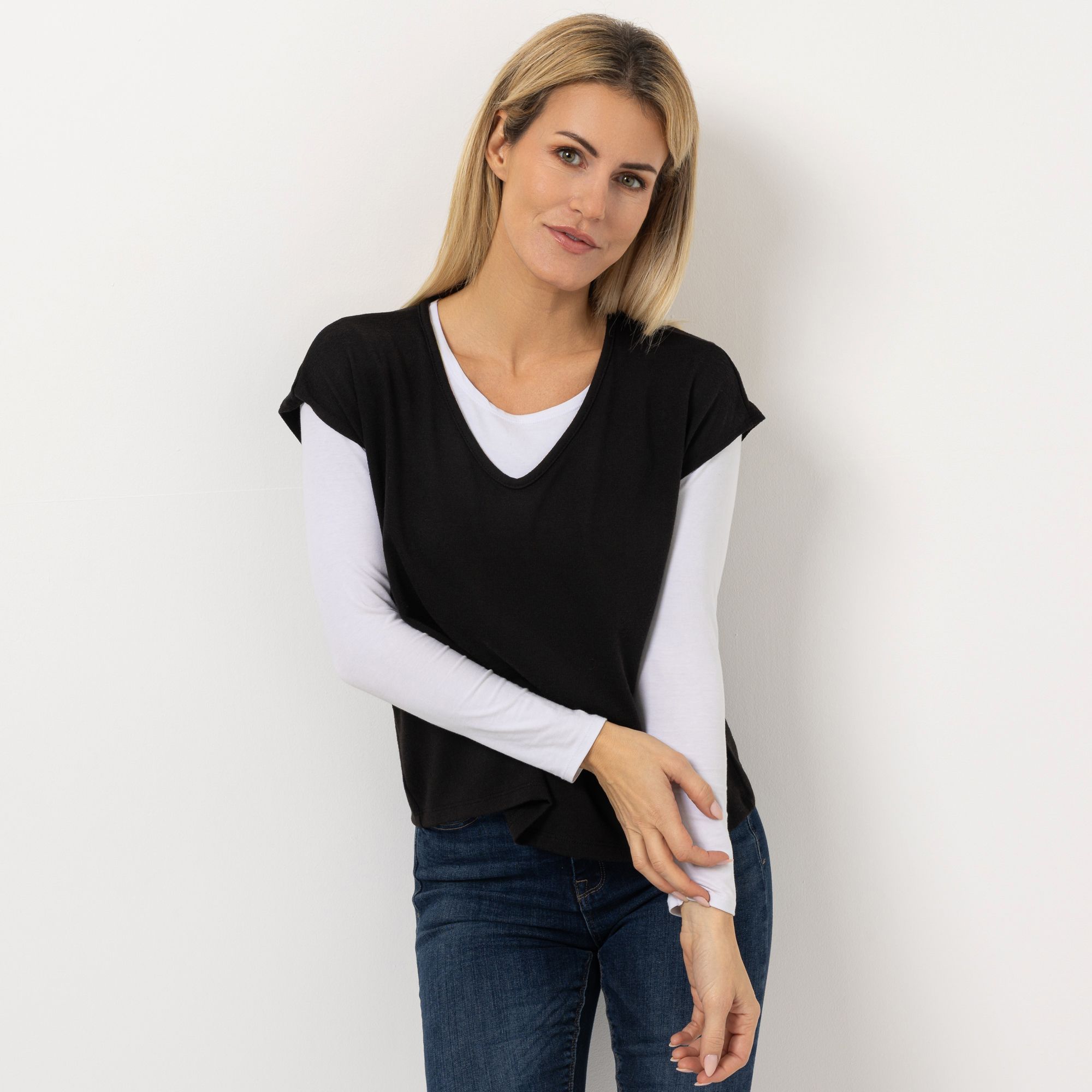 KIM & CO. Pullunder Soft Touch Jersey V-Ausschnitt leger weit