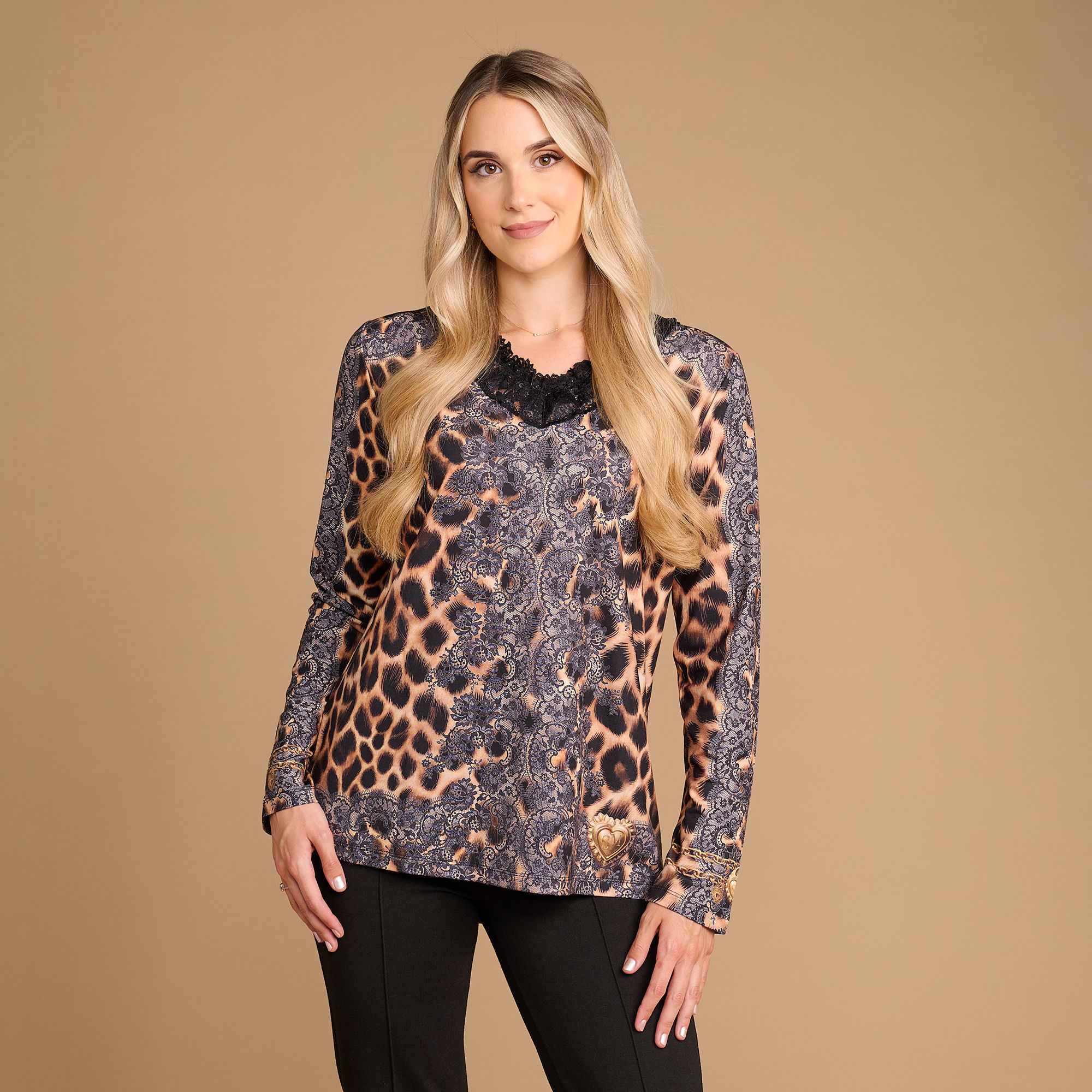 SCHIFFHAUER MUNICH® Shirt Italy V-Ausschnitt Allover Druck figurumspielend