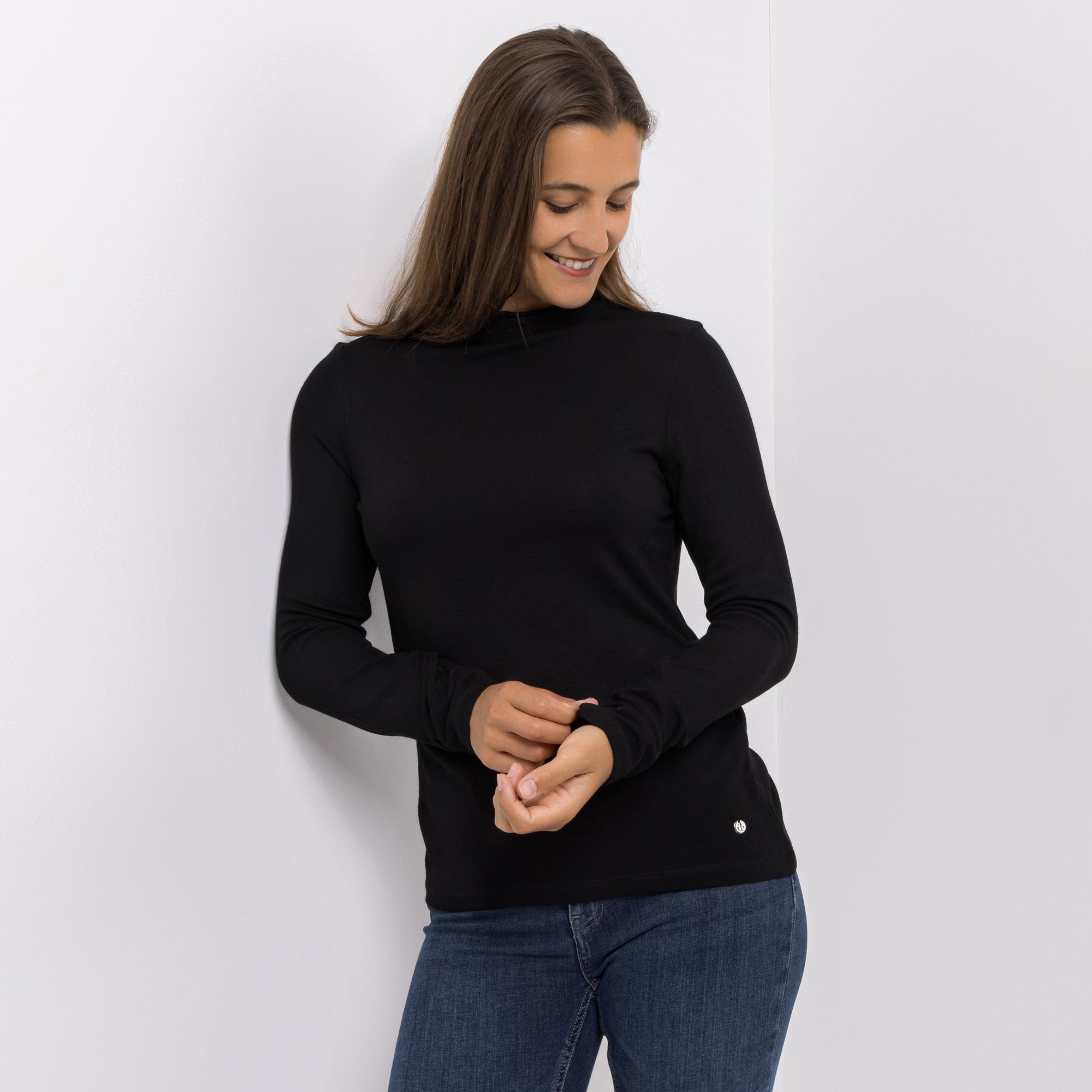 EVA LUTZ Shirt Stehkragen Logo-Anhänger figurbetont