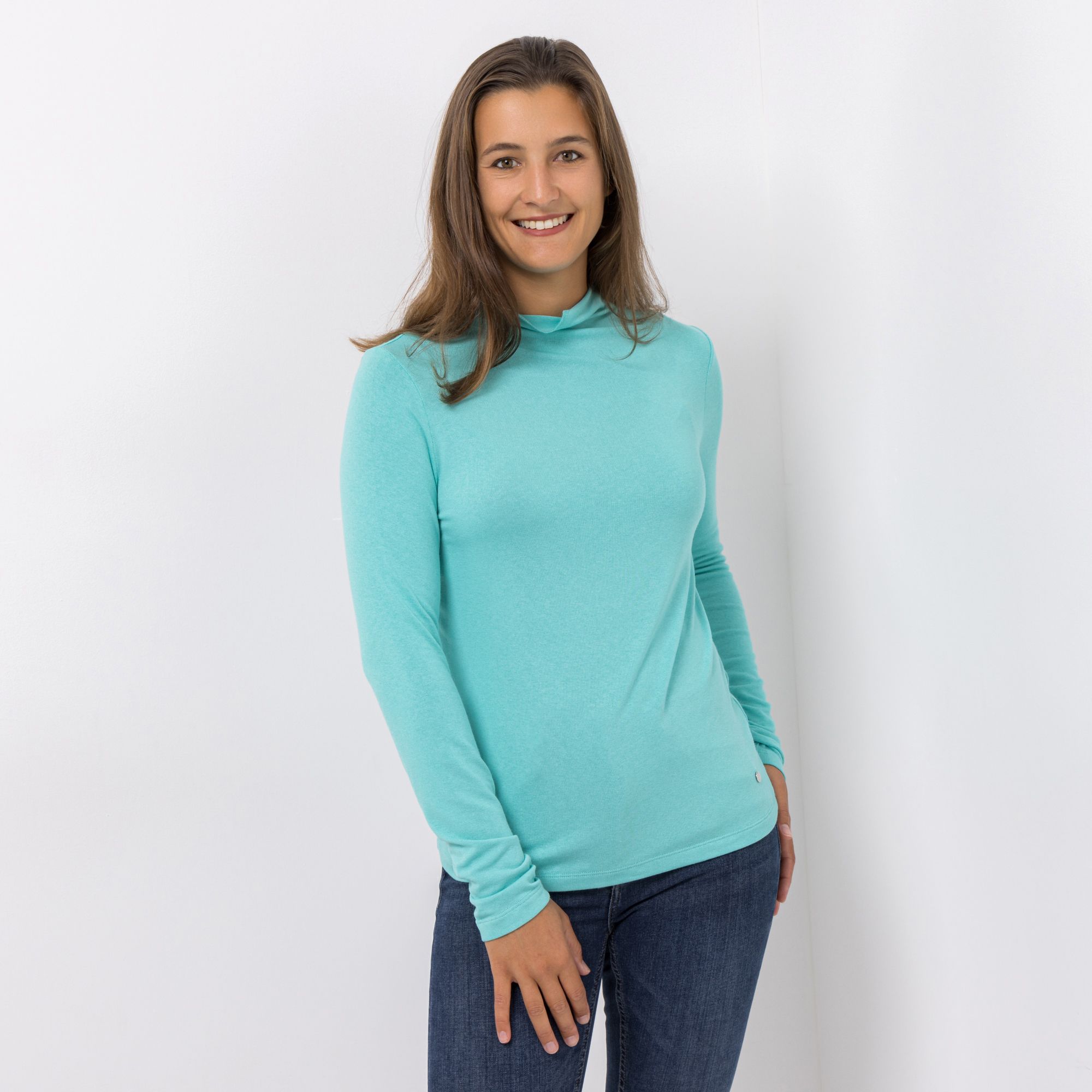 EVA LUTZ Shirt Stehkragen Logo-Anhänger figurbetont