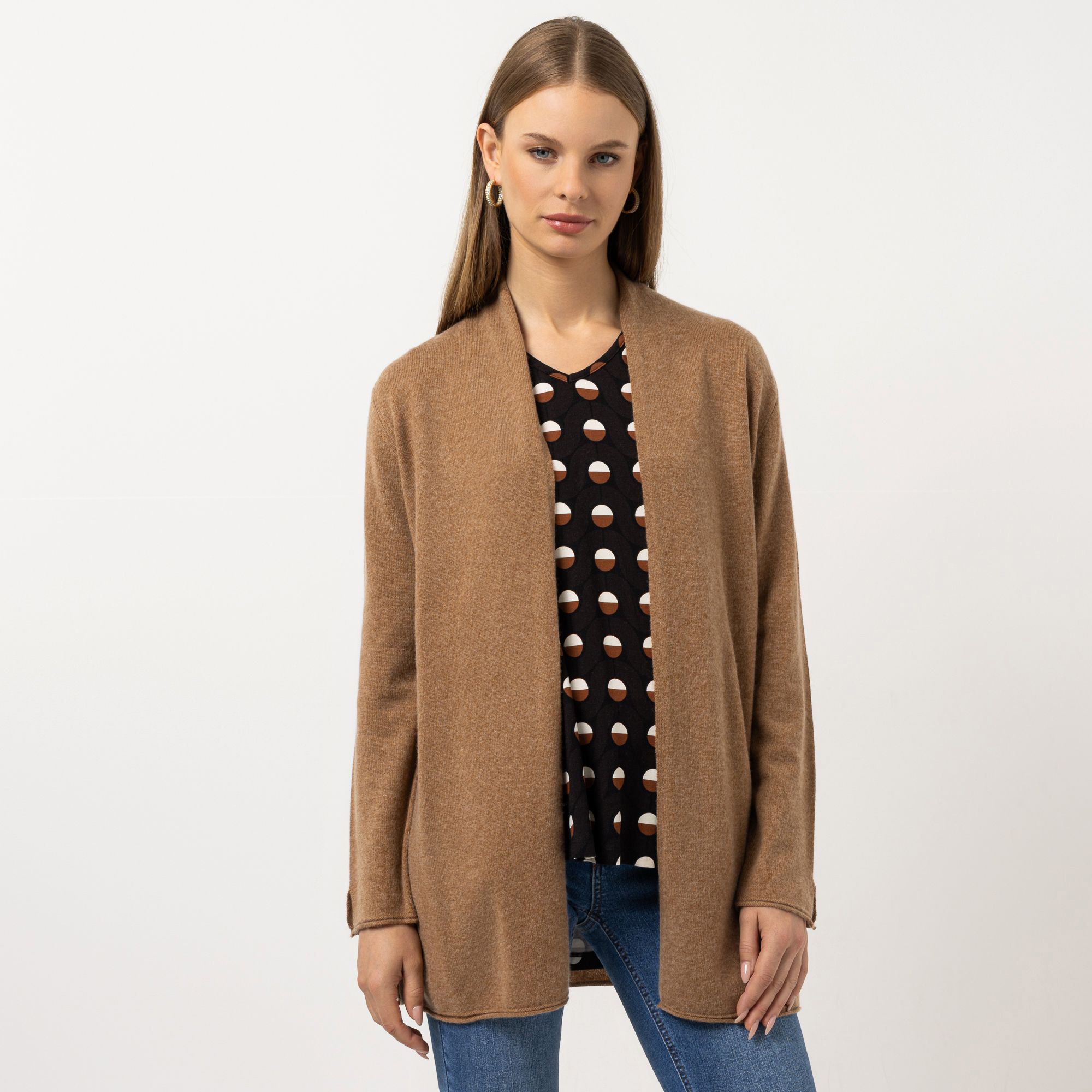 STEFFEN SCHRAUT Longcardigan Rollsaumkanten offene Front leger weit