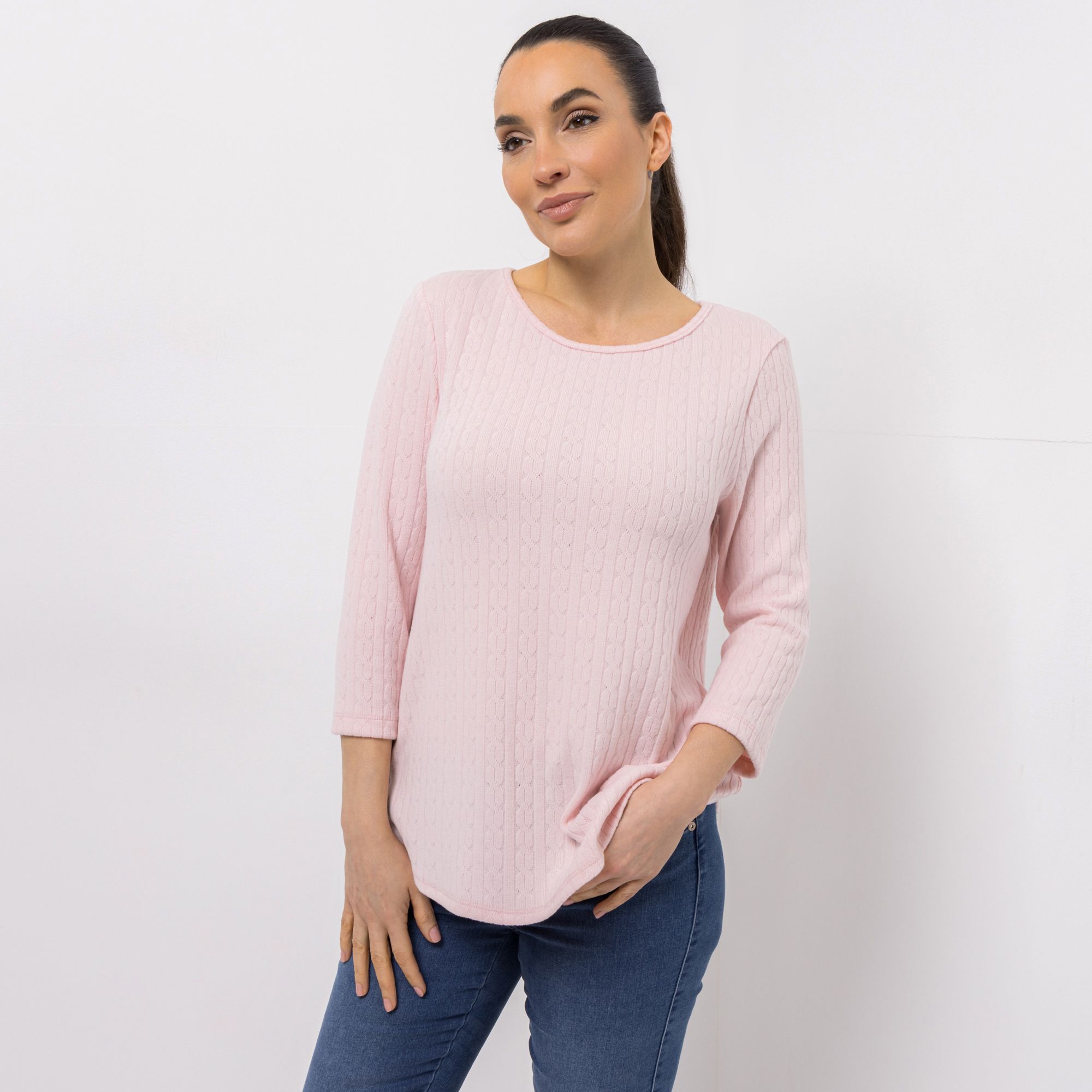 KIM & CO. Shirt, 3/4 Arm Zopfmuster Rundhalsausschnitt figurumspielend