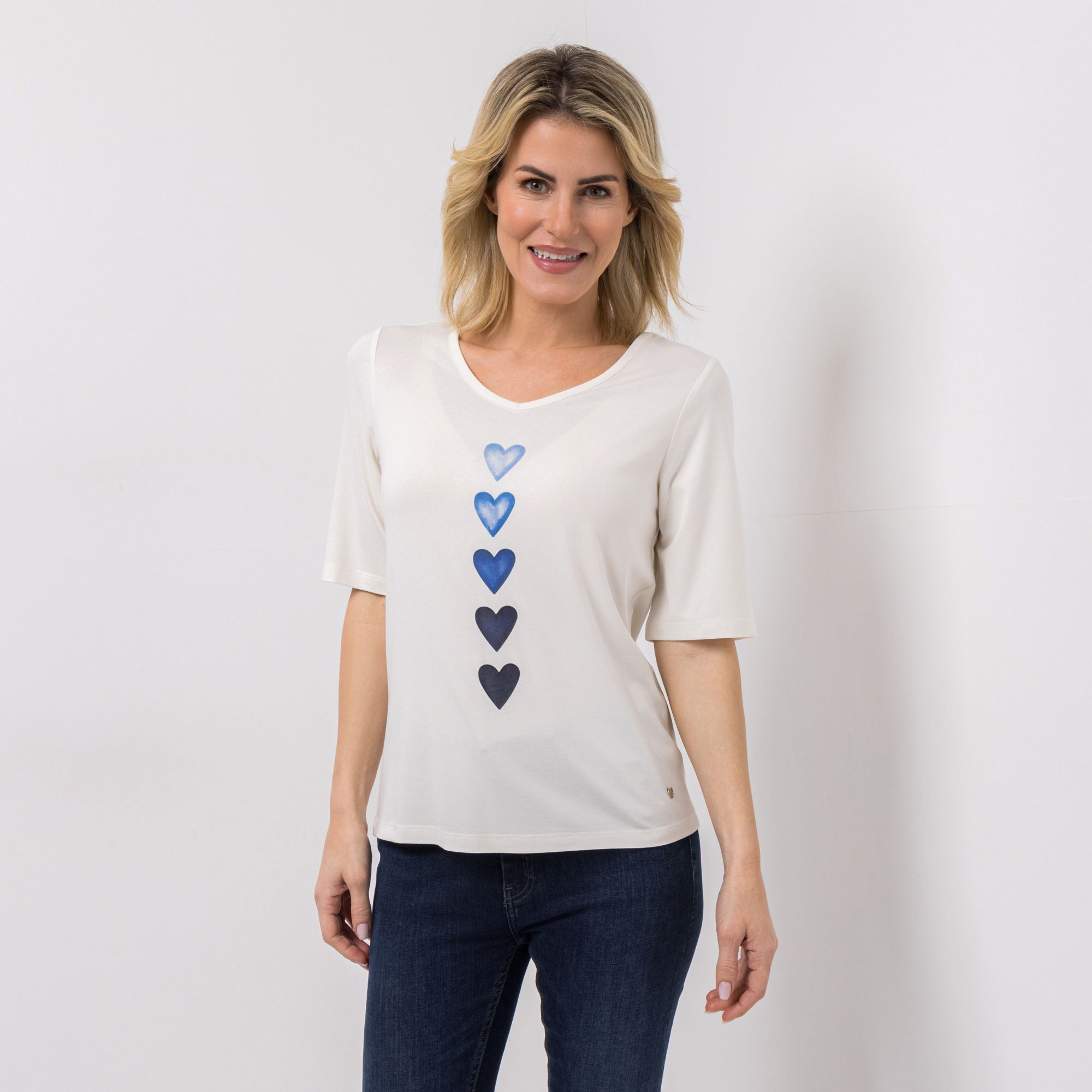 EVA LUTZ Shirt, langer 1/2-Arm V-Ausschnitt mit ECOVERO Viskose figurumspielend