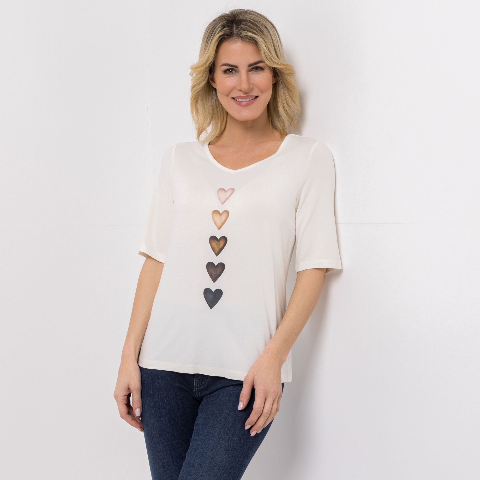 EVA LUTZ Shirt, langer 1/2-Arm V-Ausschnitt mit ECOVERO Viskose figurumspielend