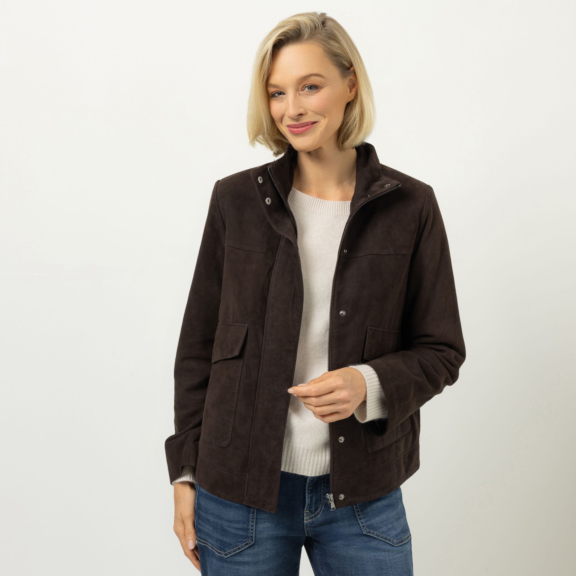  ANNA VON GRIESHEIM Lederjacke Ziegenvelour Stehkragen leger weit
