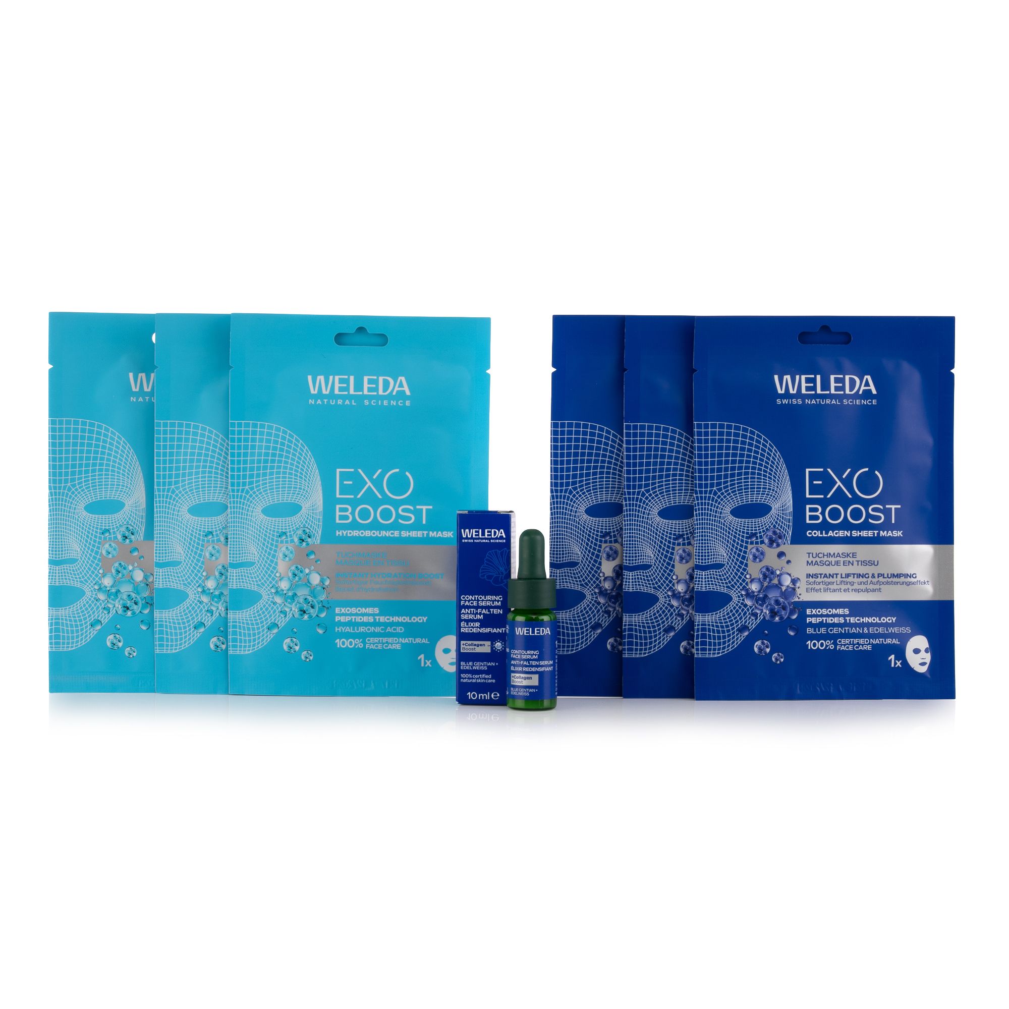 WELEDA Blauer Enzian Set 6x Tuchmaske & Anti-Falten Serum 10ml