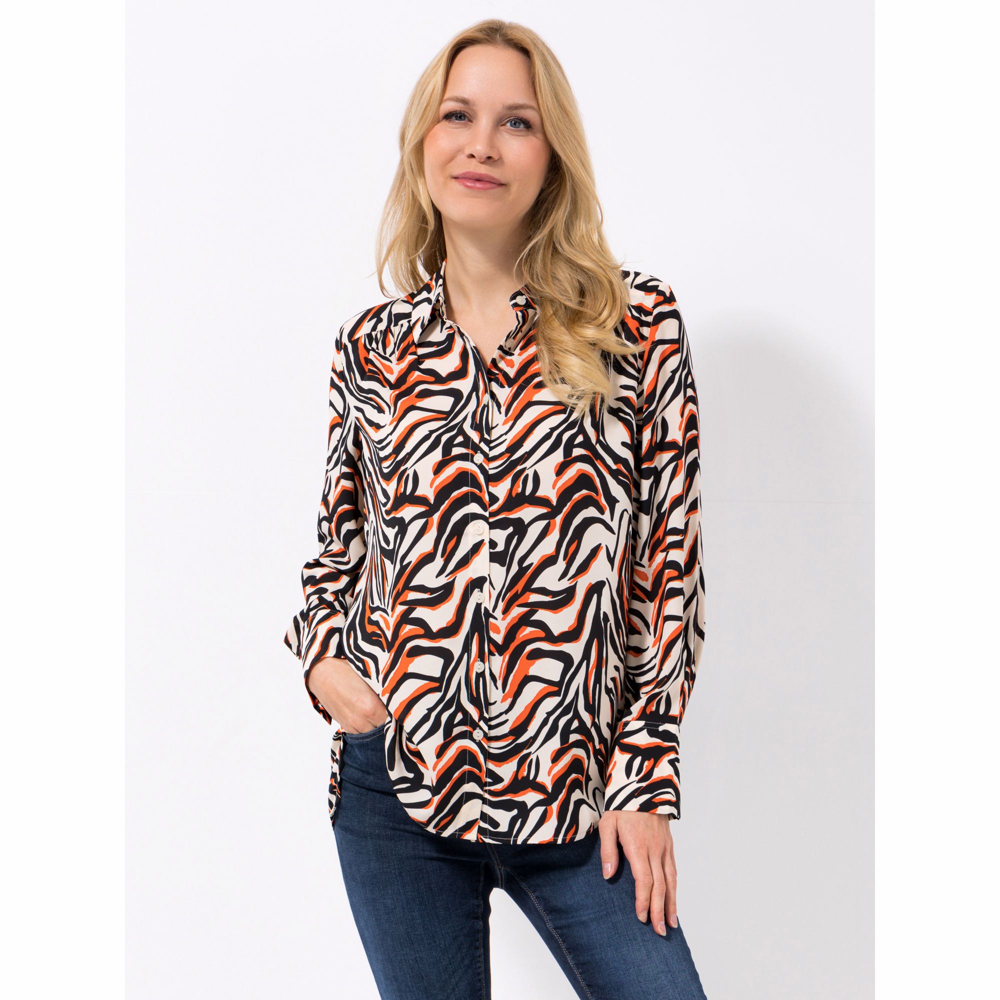 EVA LUTZ Bluse, Langarm Knopfleiste 100% recycelte Fasern leger weit