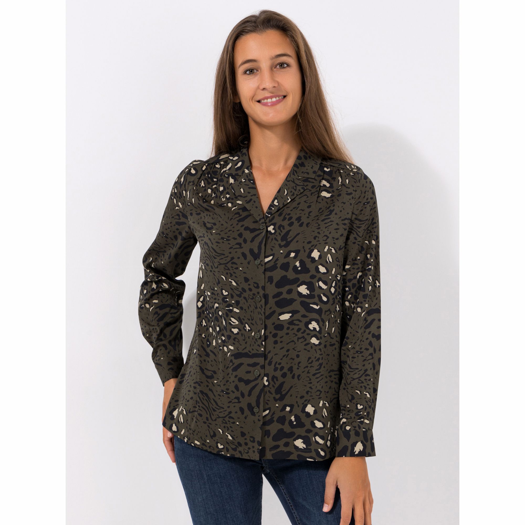 EVA LUTZ Bluse Luna, 1/1-Arm Reverskragen Knopfleiste leger weit