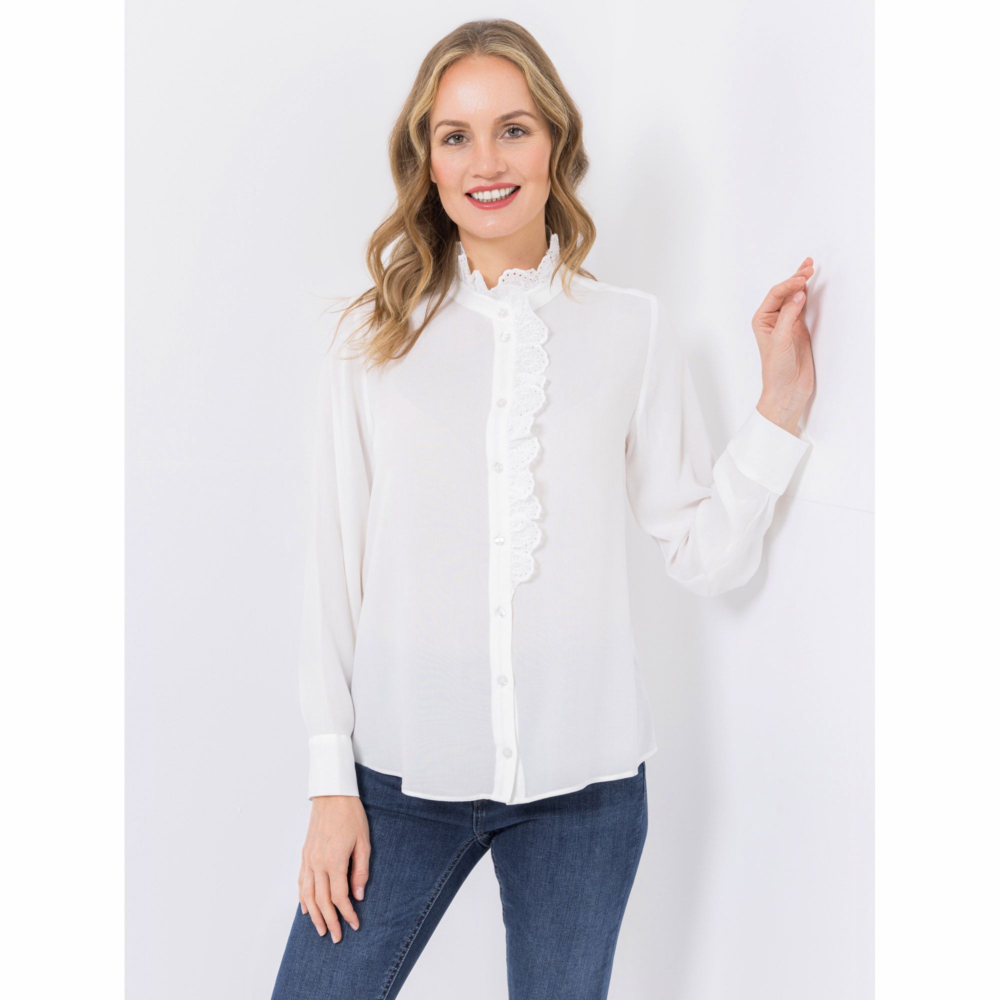 DINE 'N' DANCE Bluse, 1/1-Arm Stehkragen Knopfleiste leger weit