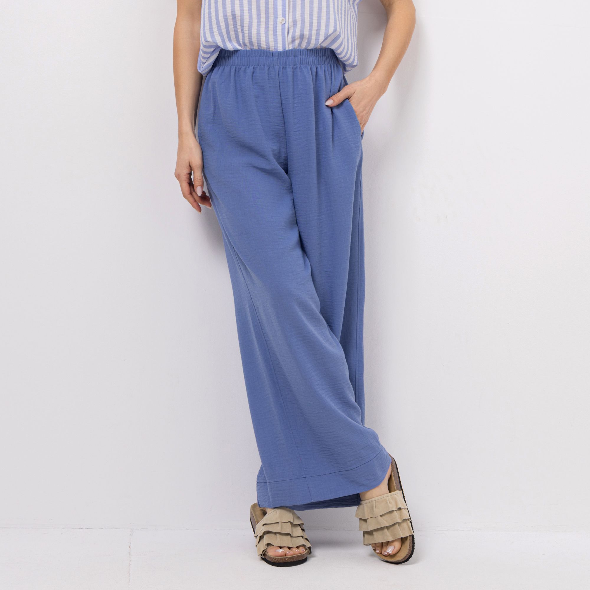 KIM & CO. Hose, lange Form Leinen-Optik 2 Eingrifftaschen weites Bein