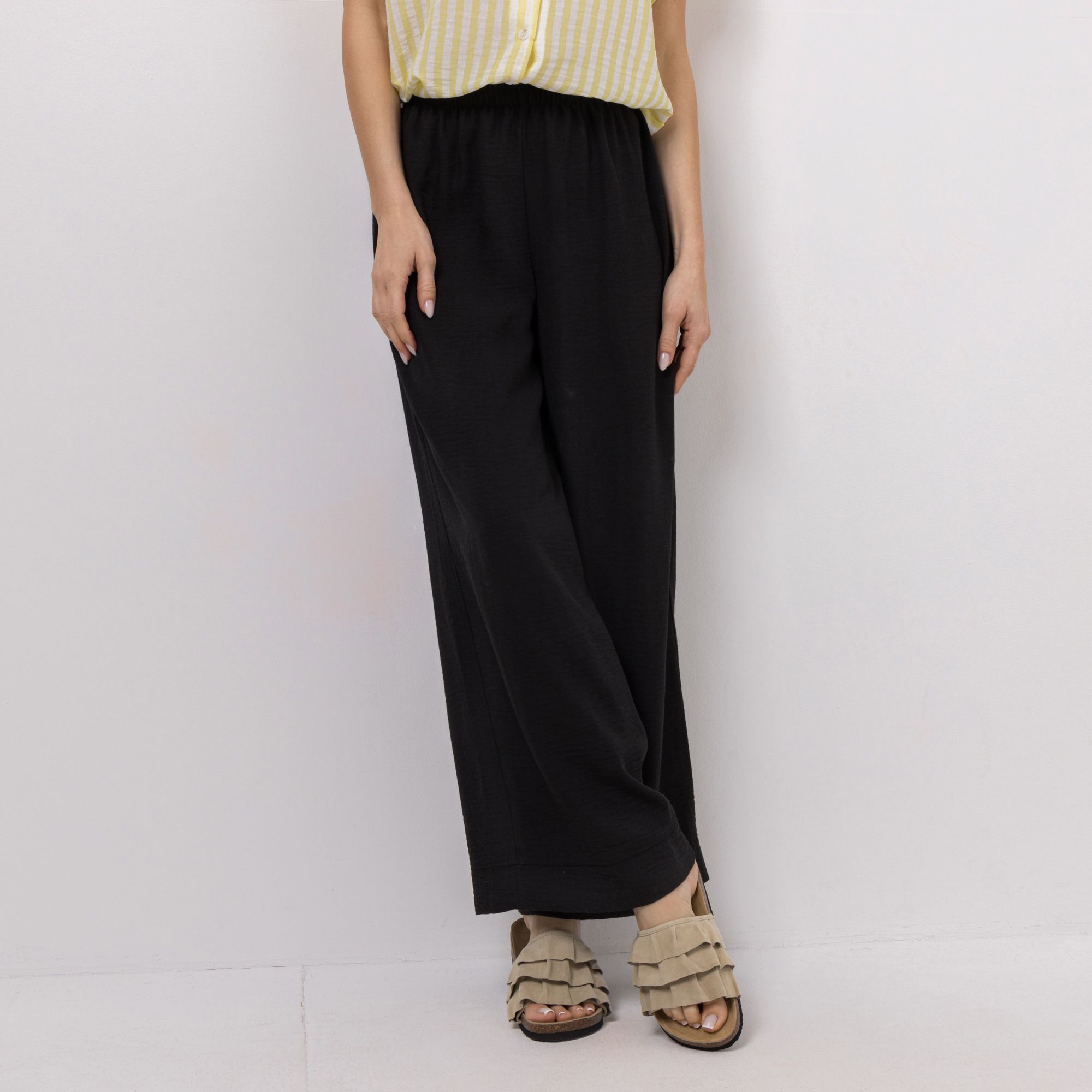 KIM & CO. Hose, lange Form Leinen-Optik 2 Eingrifftaschen weites Bein