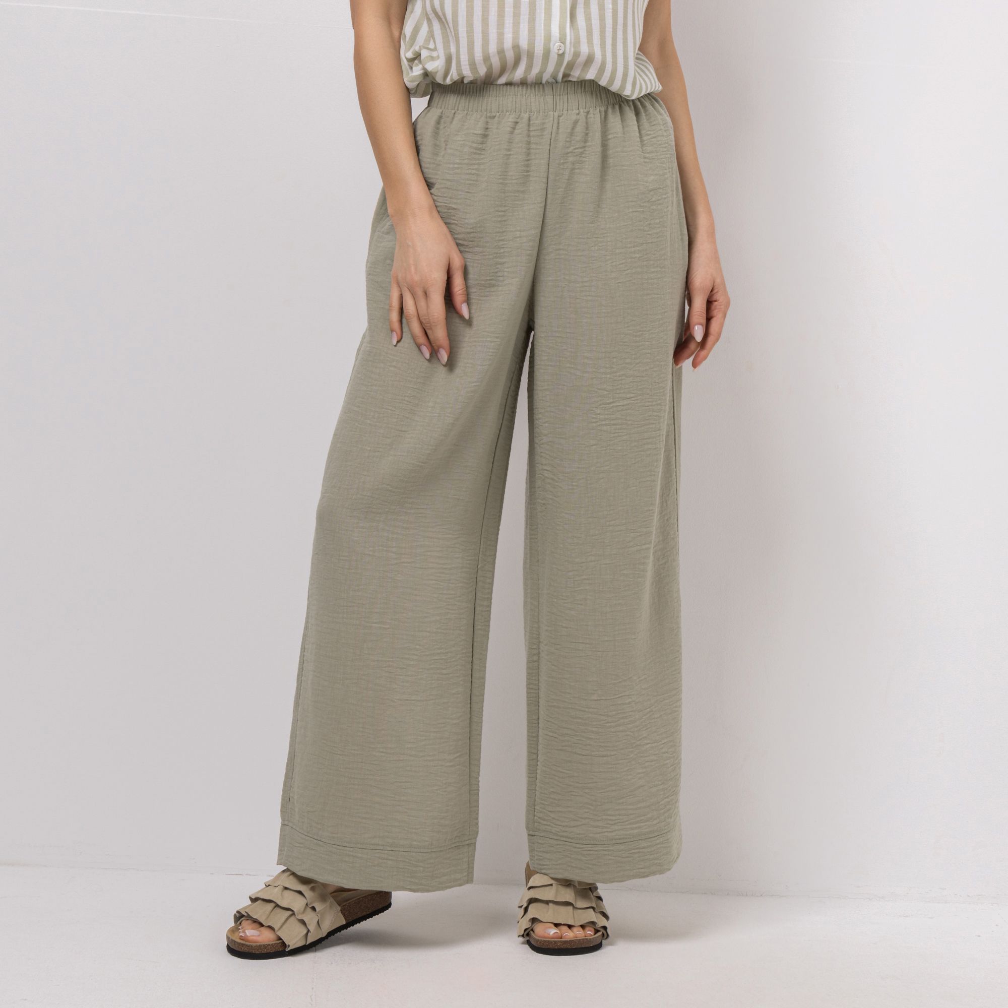 KIM & CO. Hose, lange Form Leinen-Optik 2 Eingrifftaschen weites Bein