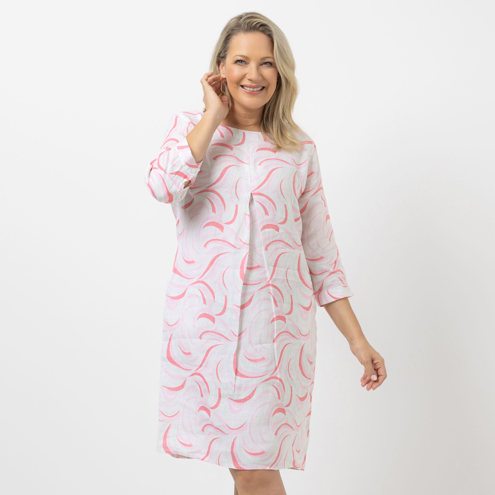 ANNA VON GRIESHEIM Leinenkleid knieumspielend Kellerfalte leger weit