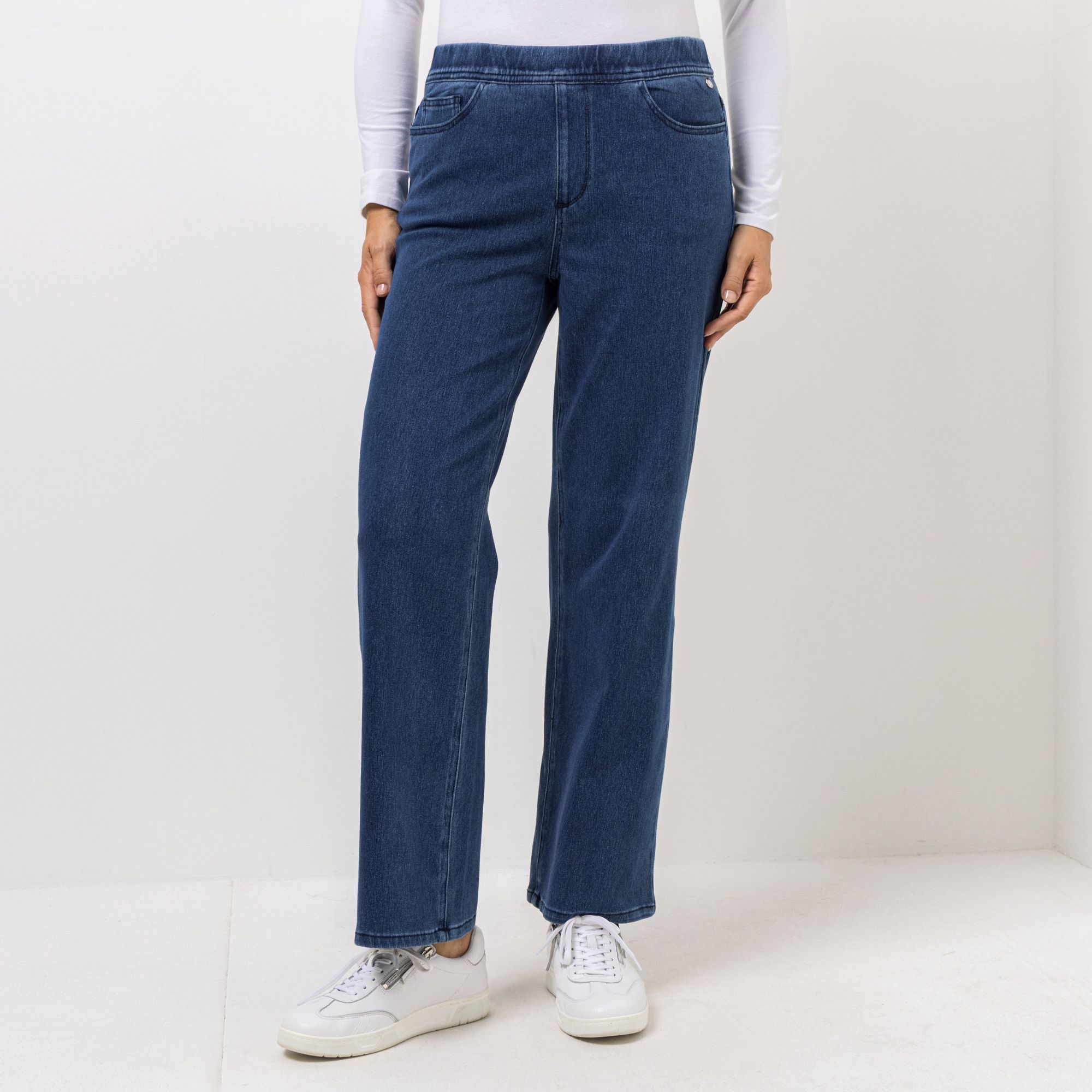 EVA LUTZ Hose, lange Form Rundumdehnbund Jerseydenim weites Bein