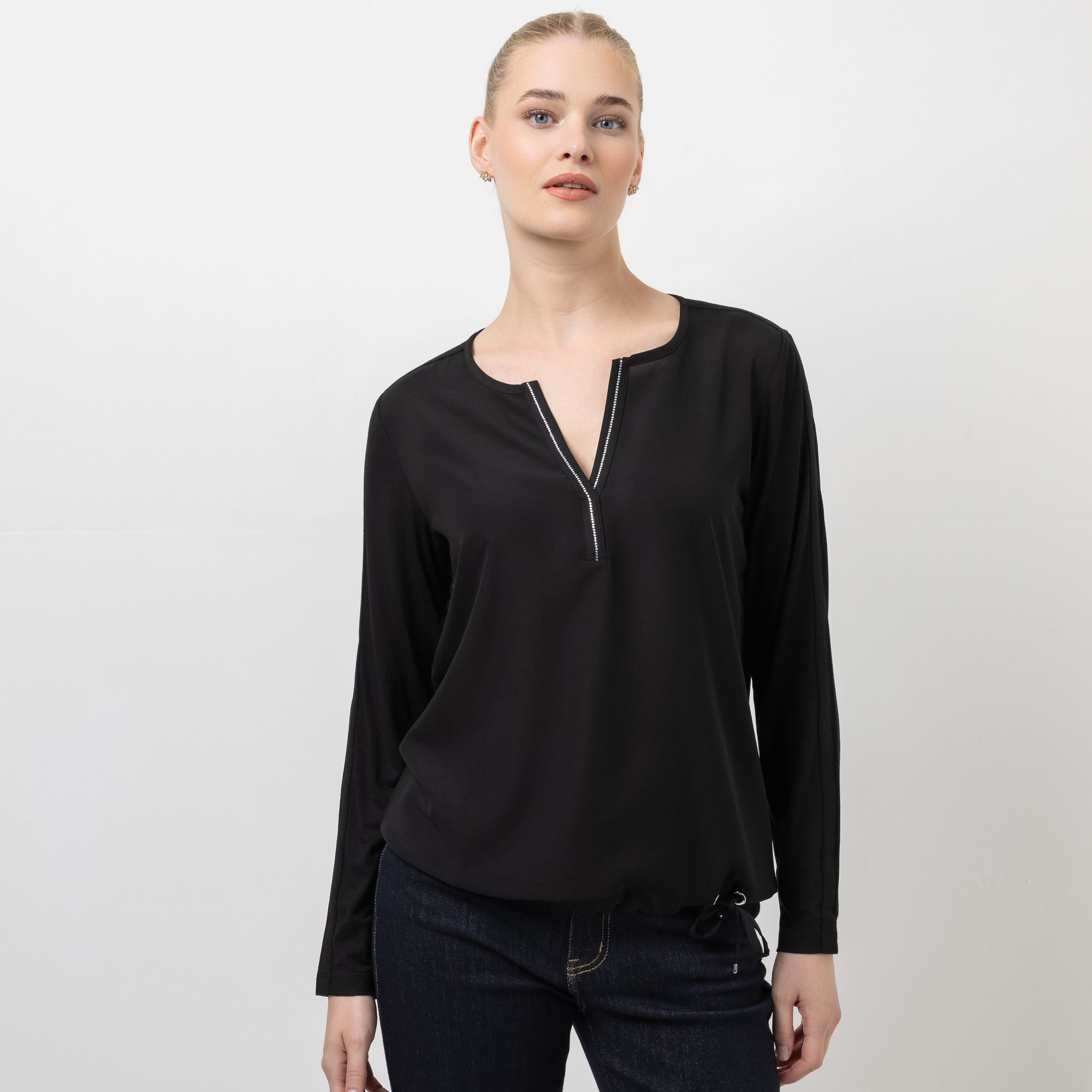 STEFFEN SCHRAUT Blusenshirt, langarm Kordelzug am Saum Steindekoration aus ECOVERO™ Viskose