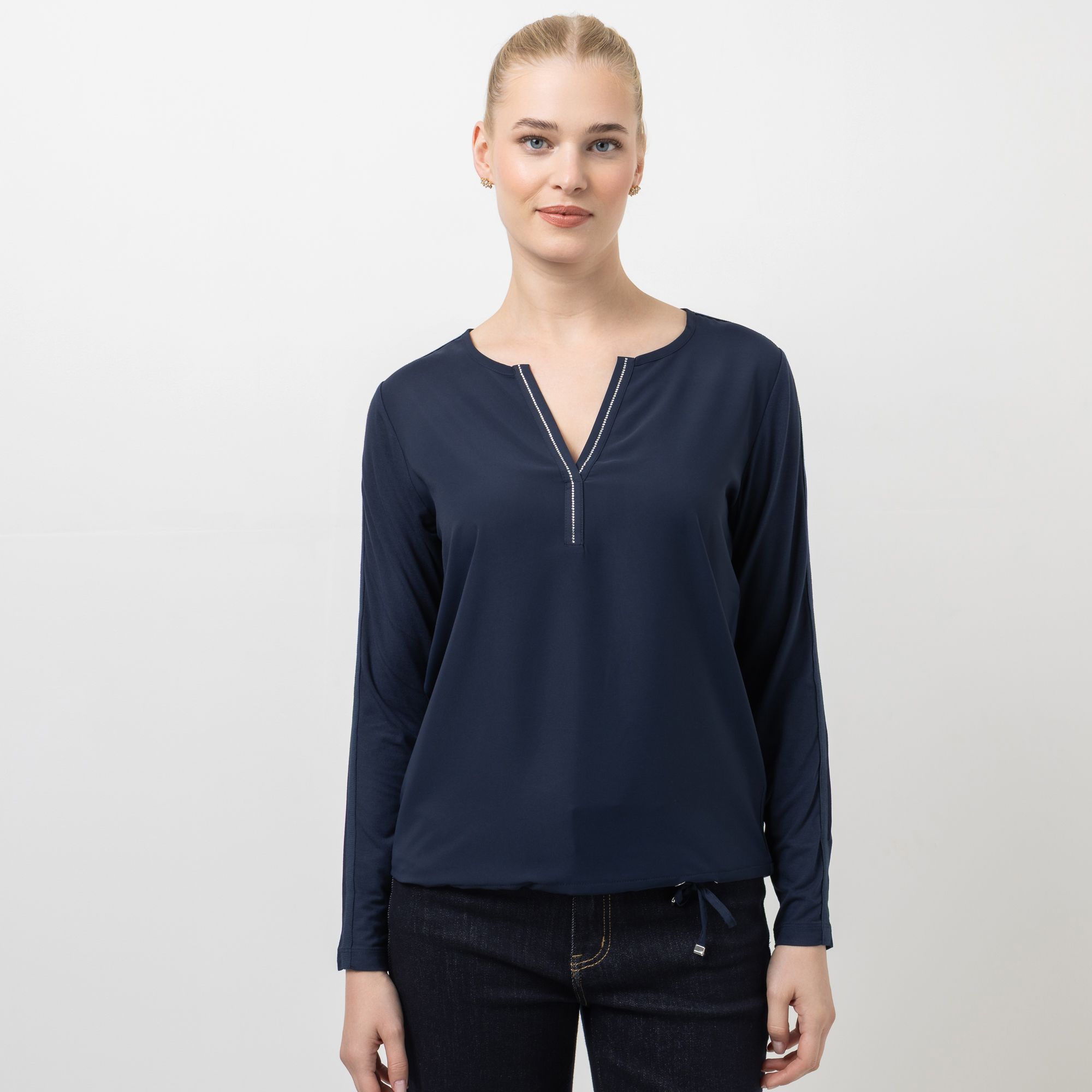 STEFFEN SCHRAUT Blusenshirt, langarm Kordelzug am Saum Steindekoration aus ECOVERO™ Viskose