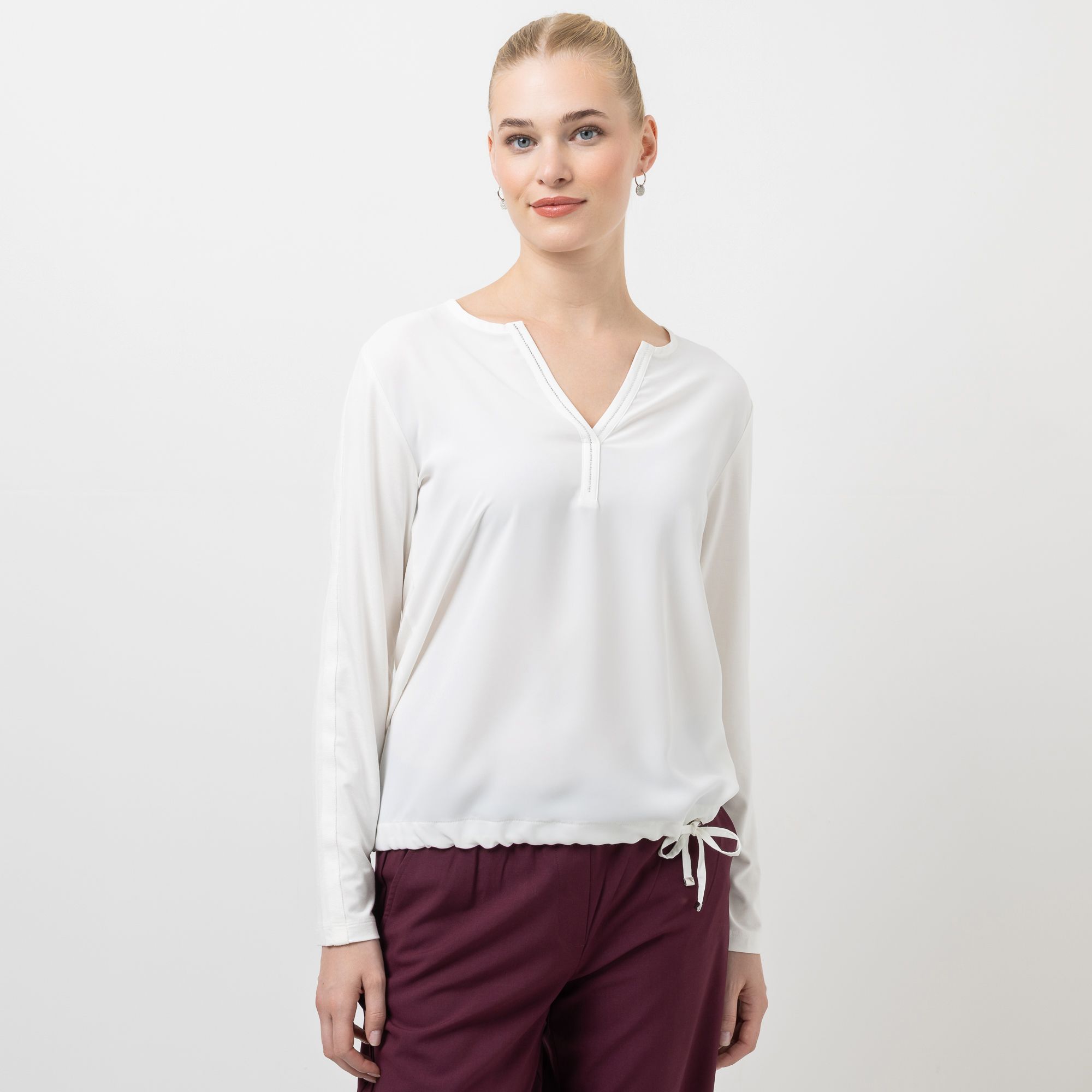STEFFEN SCHRAUT Blusenshirt, langarm Kordelzug am Saum Steindekoration aus ECOVERO™ Viskose