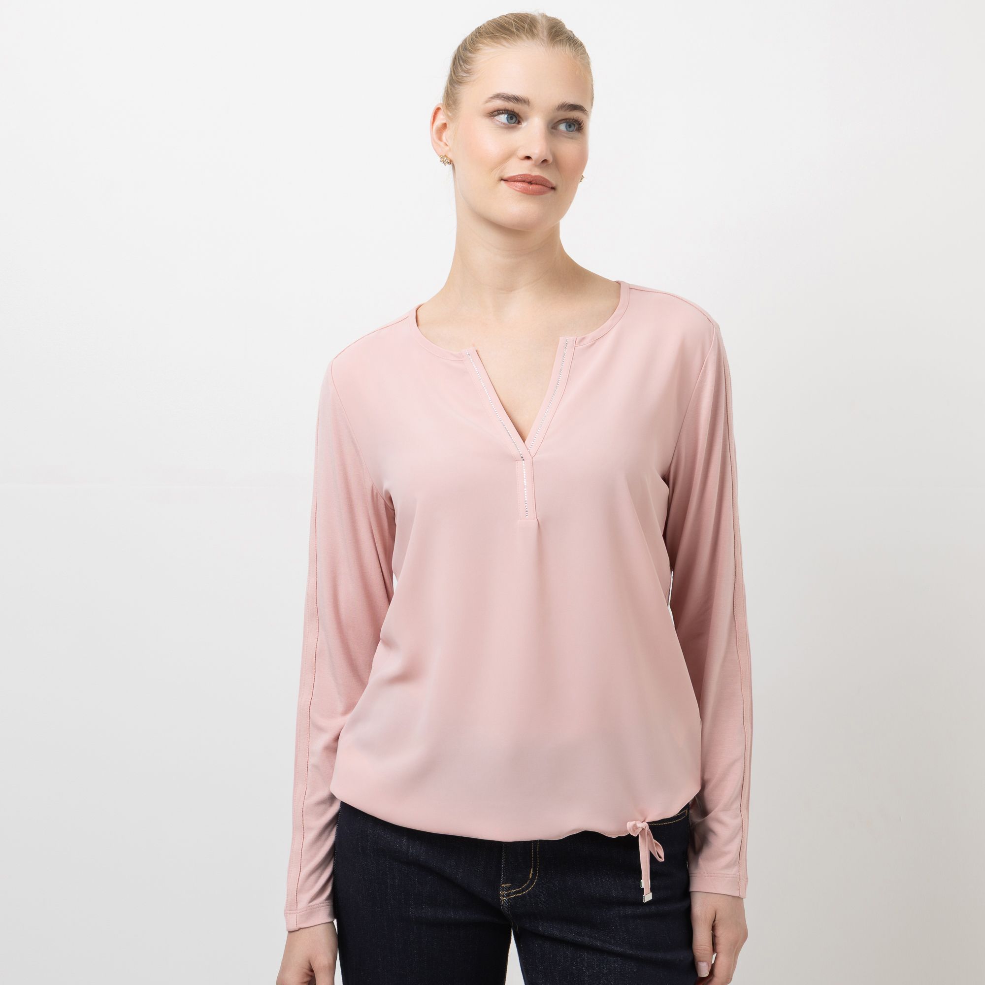 STEFFEN SCHRAUT Blusenshirt, langarm Kordelzug am Saum Steindekoration aus ECOVERO™ Viskose