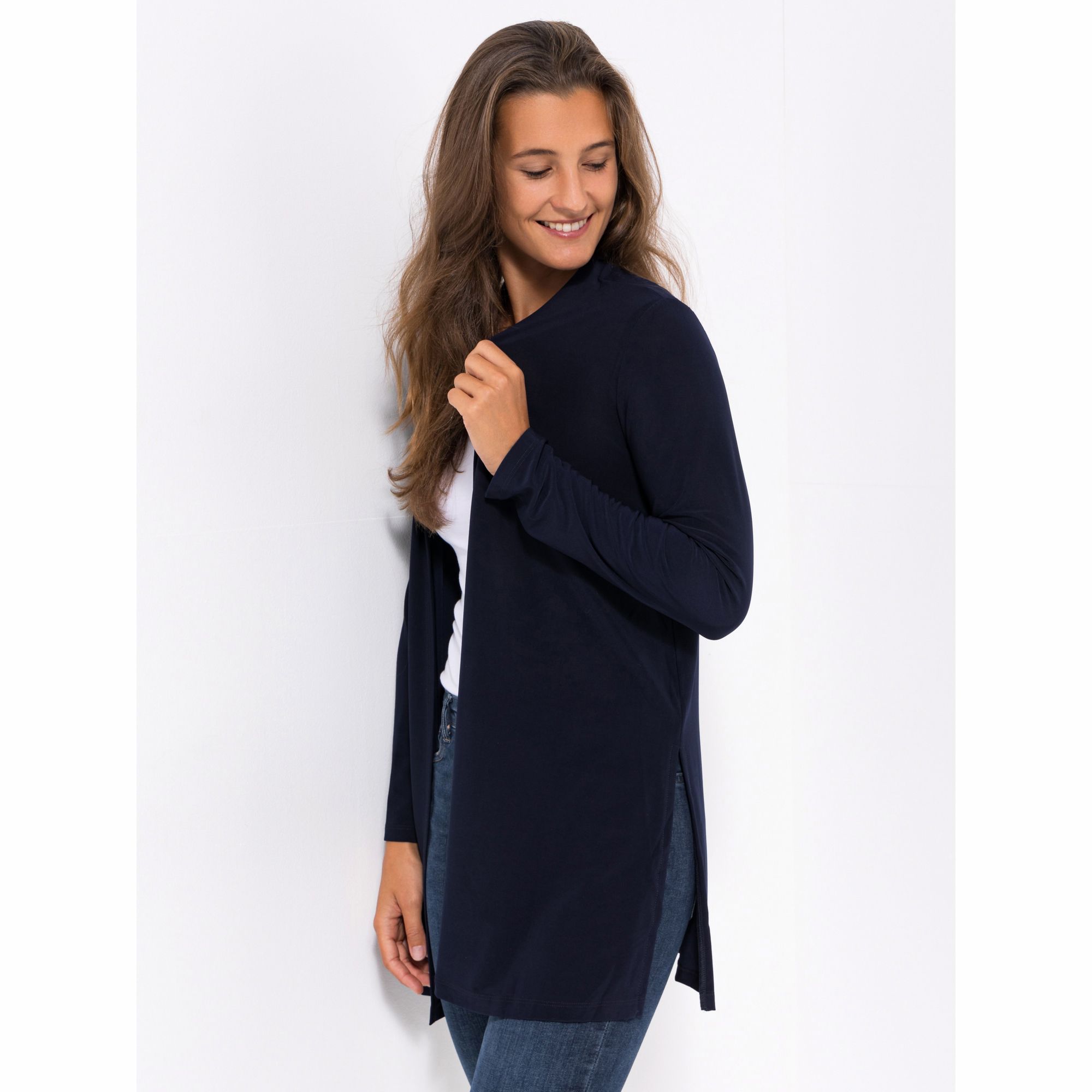 KIM & CO. Cardigan, Langarm Deluxe Brazil Knit offene Front figurumspielend