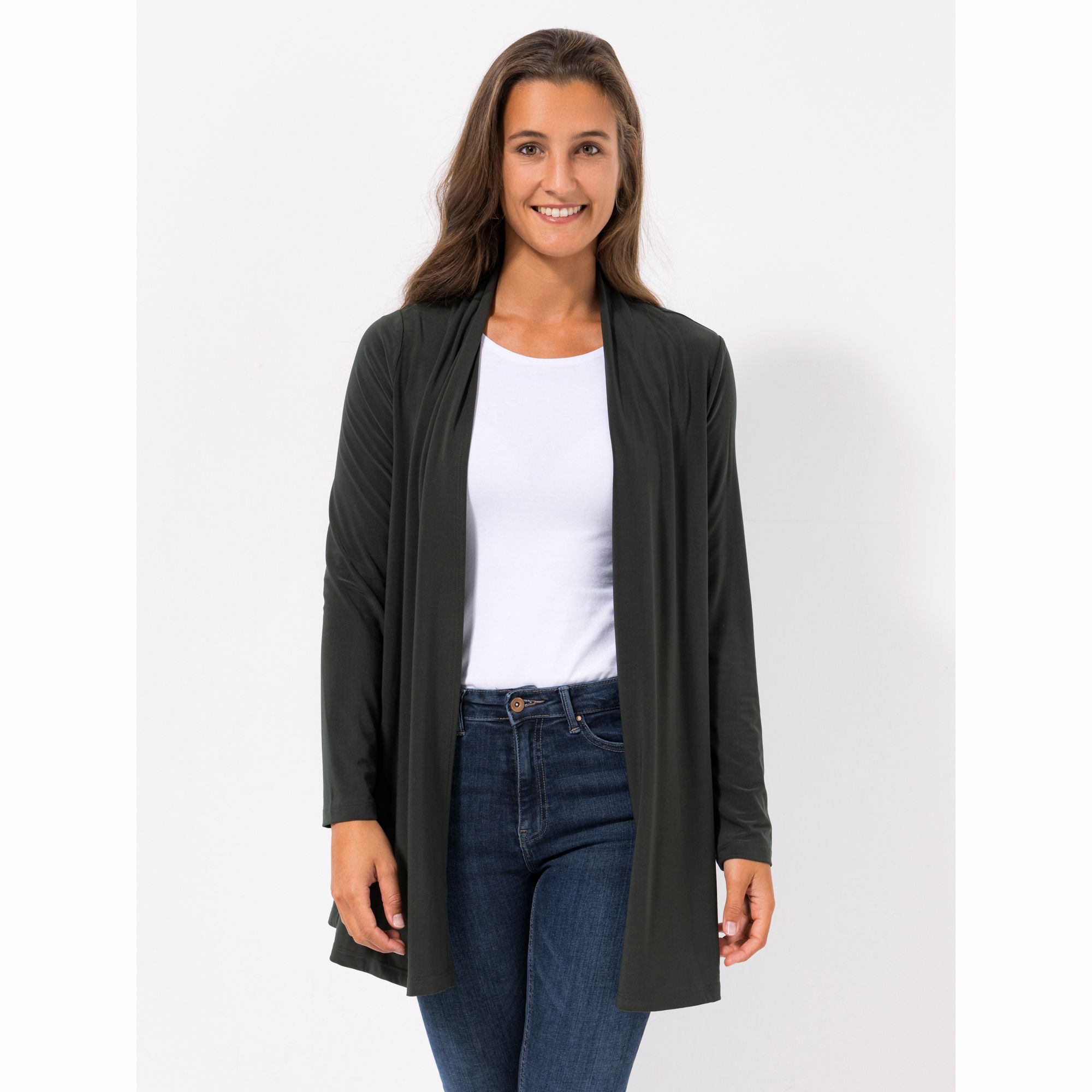KIM & CO. Cardigan, Langarm Deluxe Brazil Knit offene Front figurumspielend