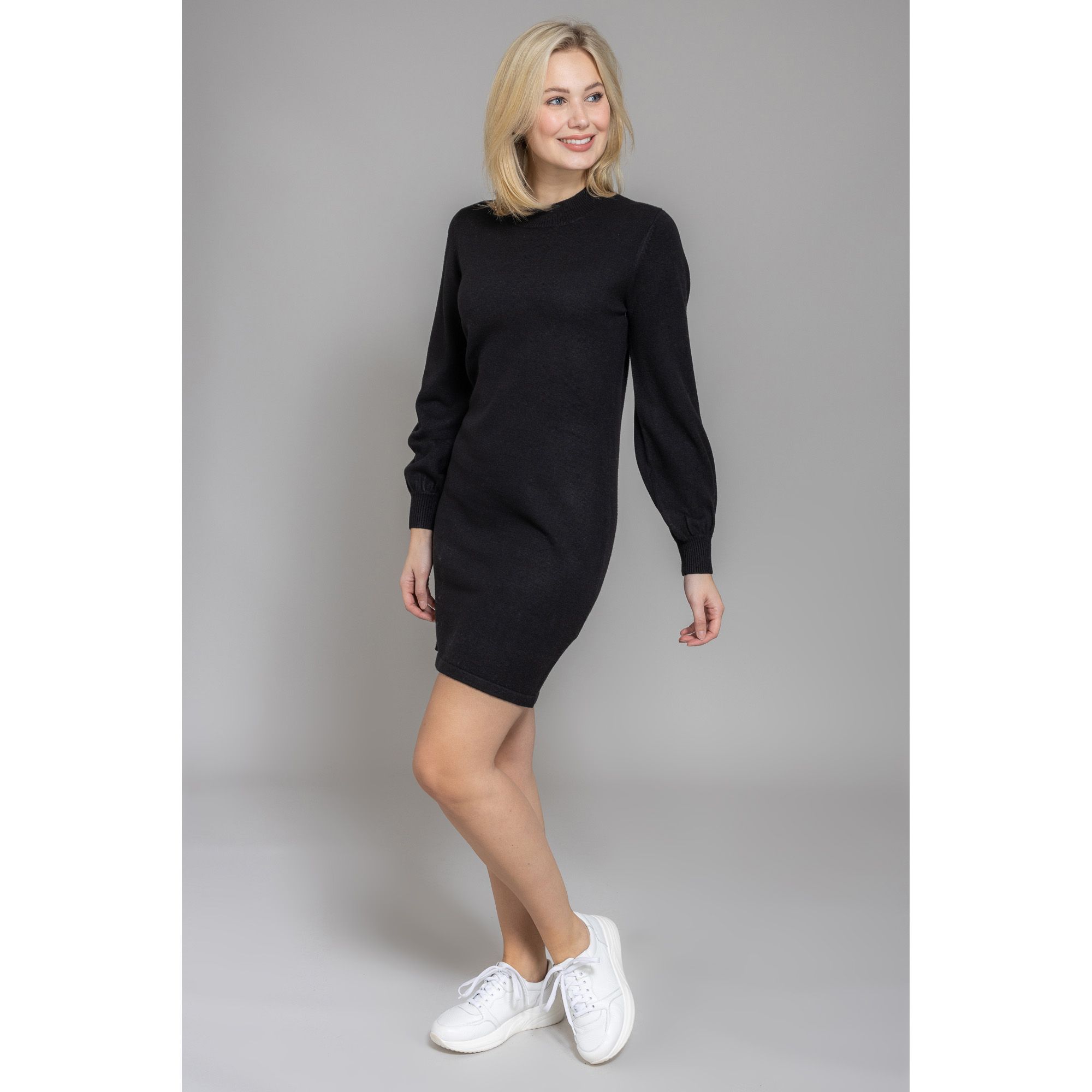 Strandfein Strickkleid 1 Arm Rundhalsausschnit Ballonarmel Qvc De 