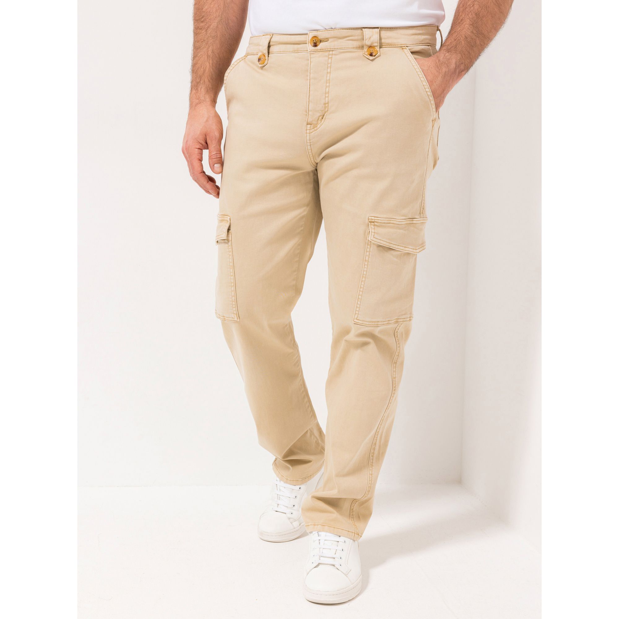 STRANDFEIN Menswear Cargohose aufgesetzte Taschen knöchellang gerades Bein