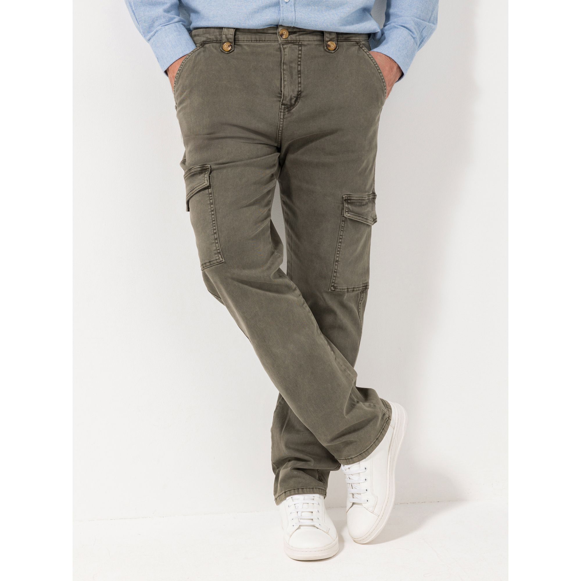 STRANDFEIN Menswear Cargohose aufgesetzte Taschen knöchellang gerades Bein