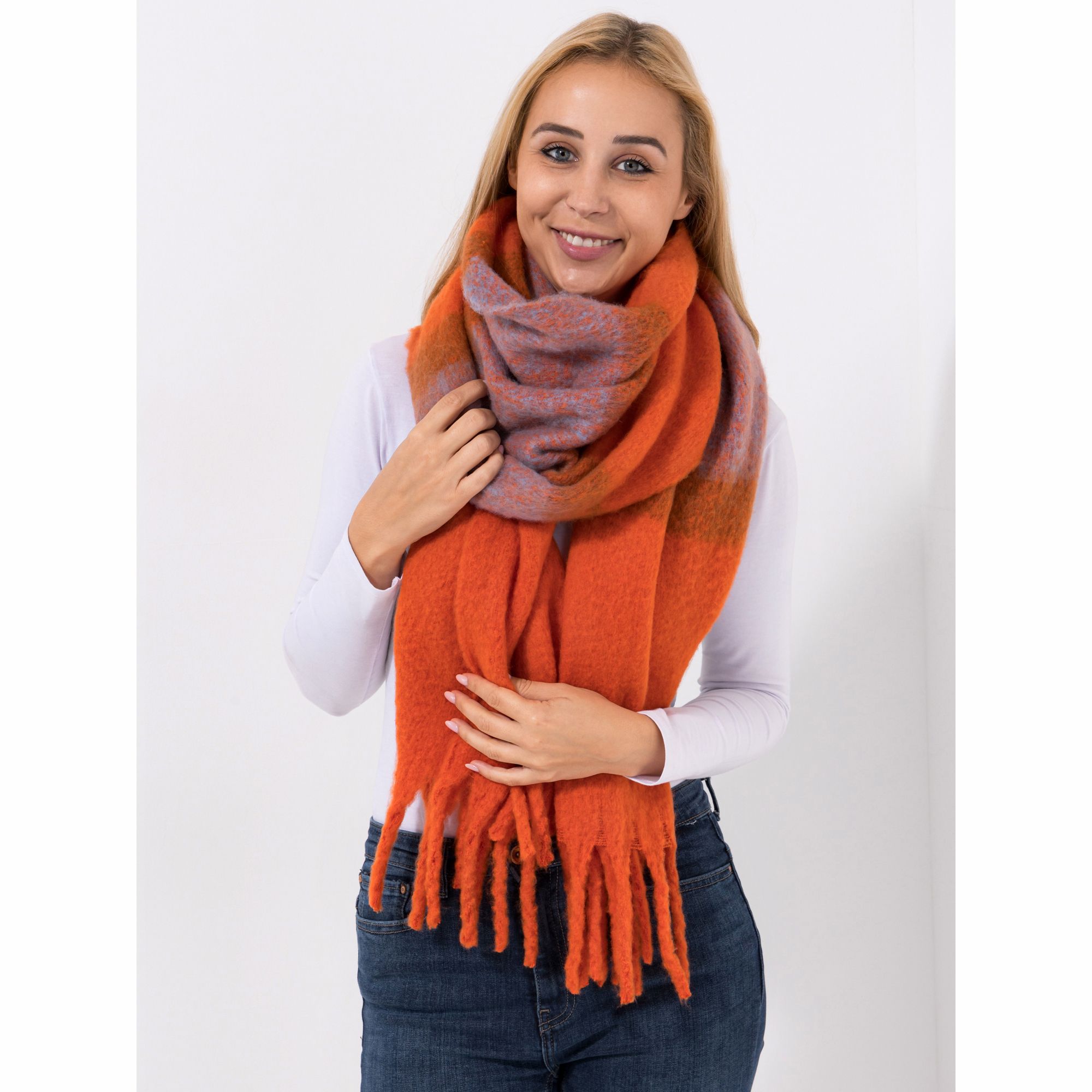 EVA LUTZ Schal mit Streifen & Fransen ca. 45x220cm