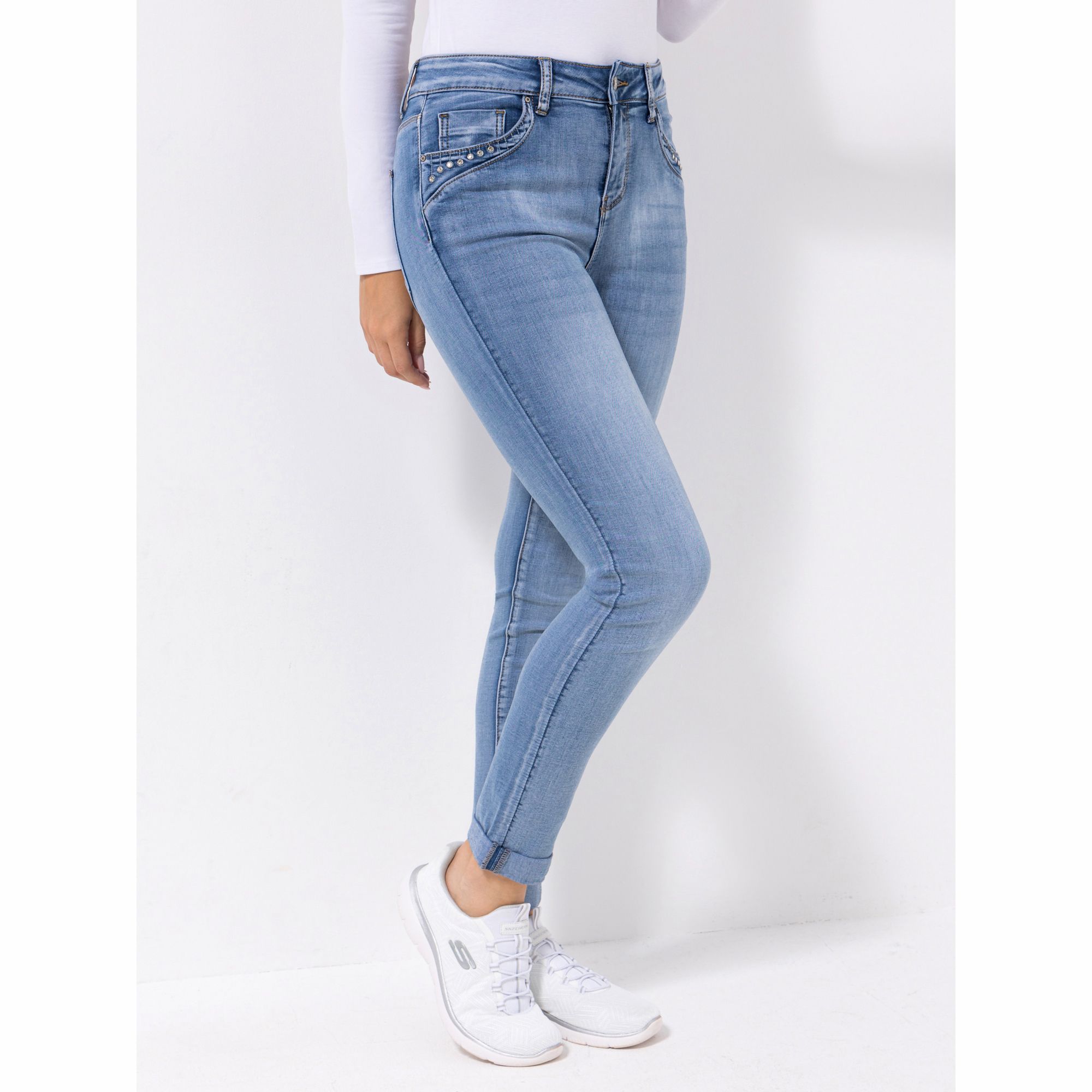 DINE 'N' DANCE Jeanshose Salsa 5-Pocket-Style Ziersteine schmales Bein