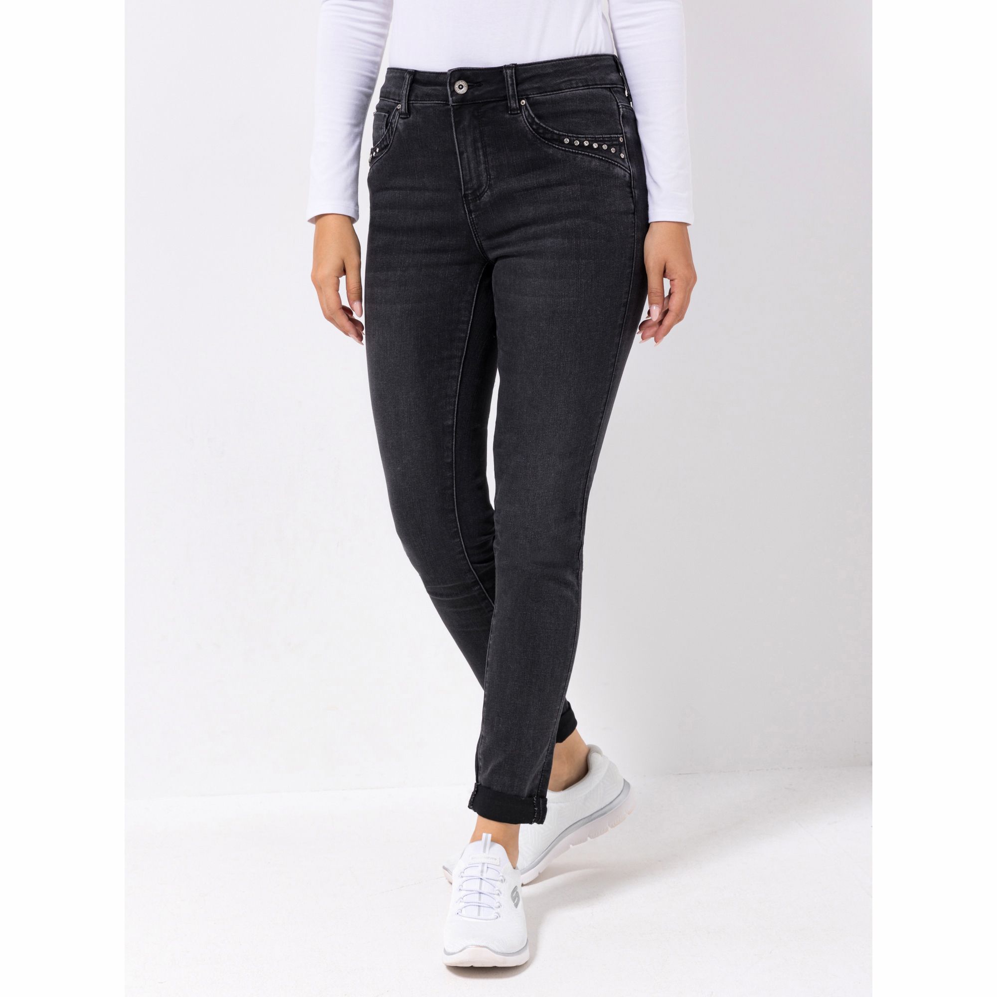 DINE 'N' DANCE Jeanshose Salsa 5-Pocket-Style Ziersteine schmales Bein