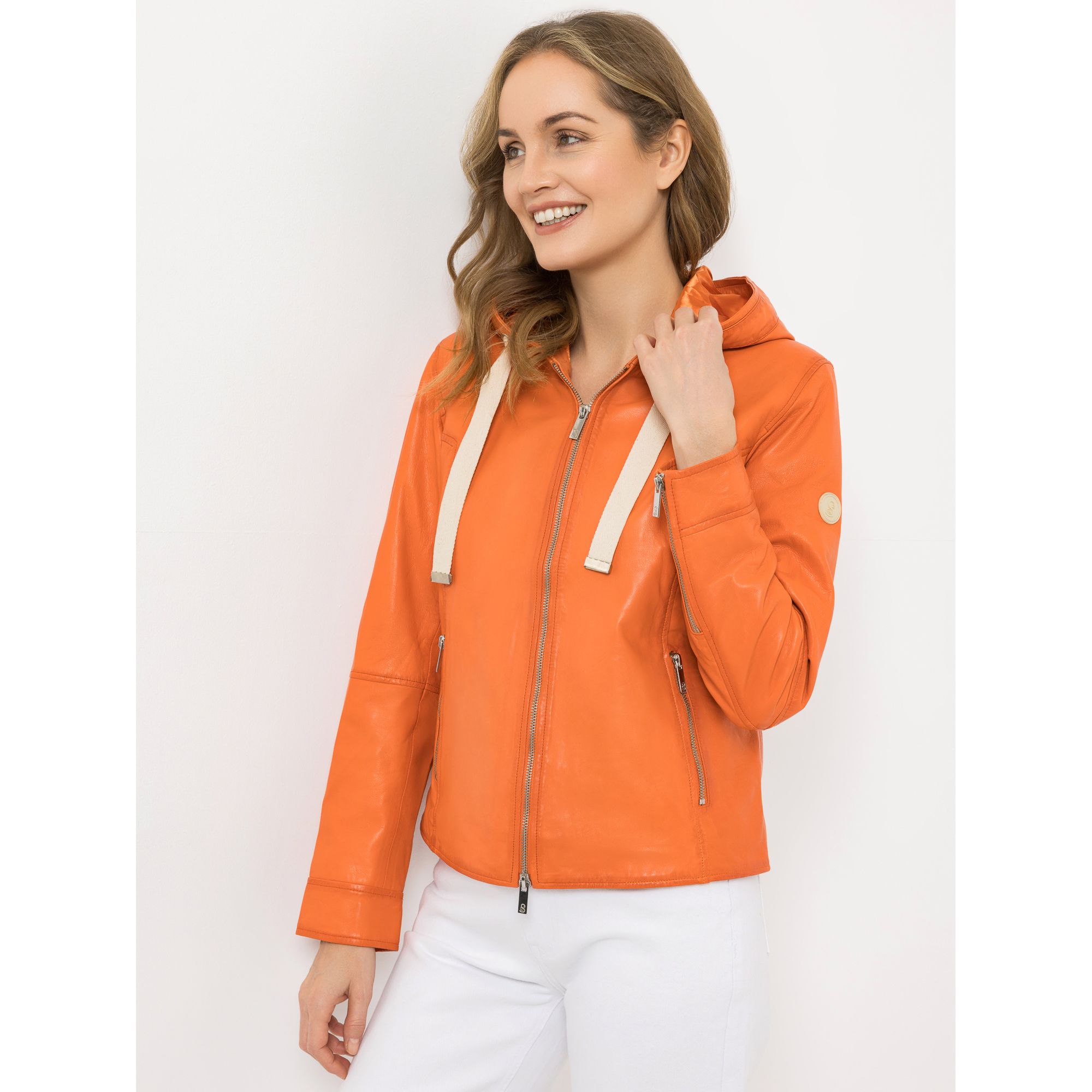 STRANDFEIN Lederjacke Lammnappa Lederkapuze figurumspielend