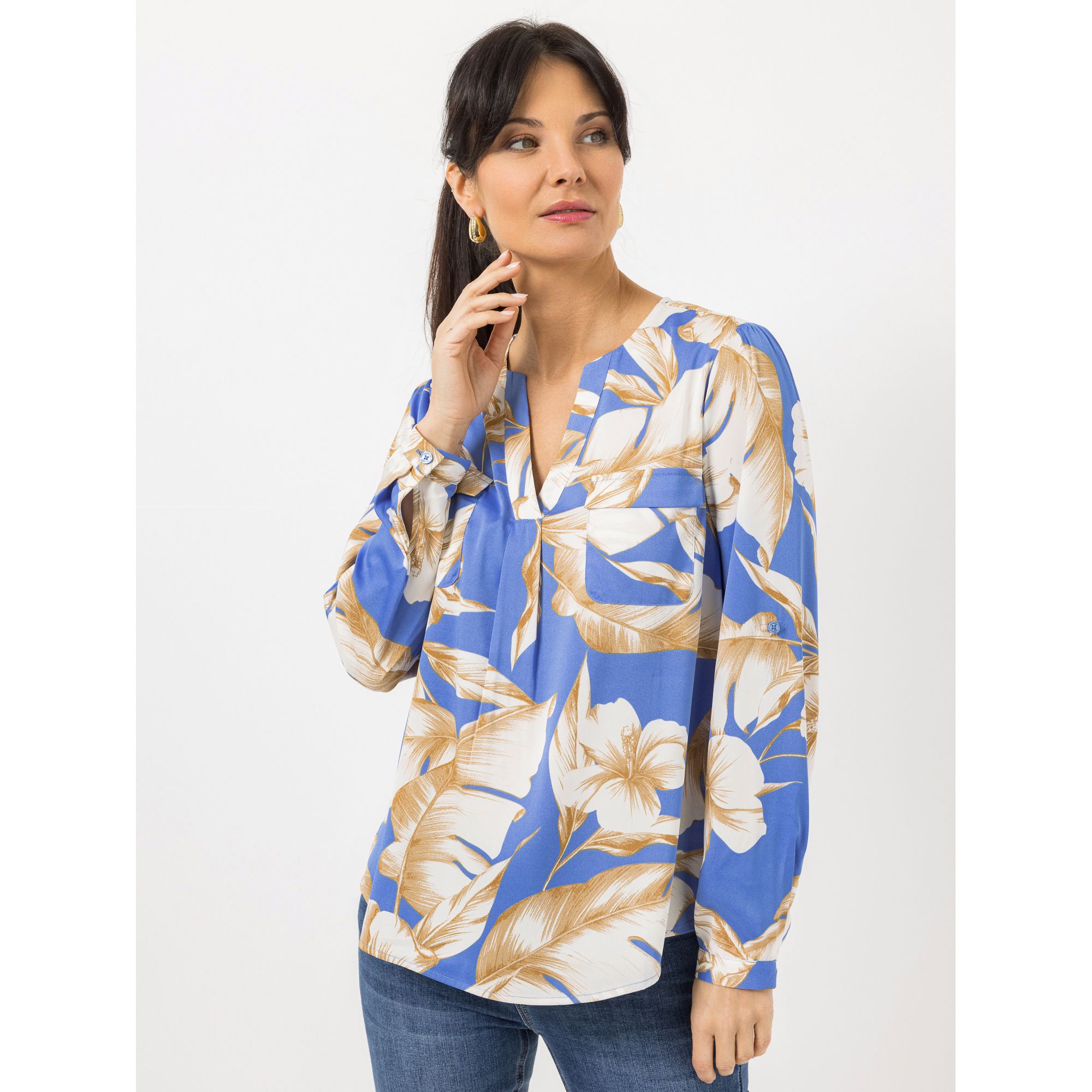 STEFFEN SCHRAUT Bluse Mailand Serafino-Ausschnitt Ärmelriegel leger weit