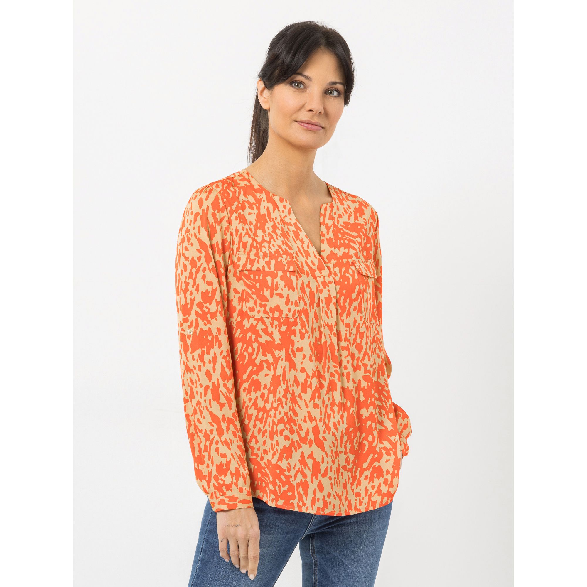 STEFFEN SCHRAUT Bluse Mailand Serafino-Ausschnitt Ärmelriegel leger weit