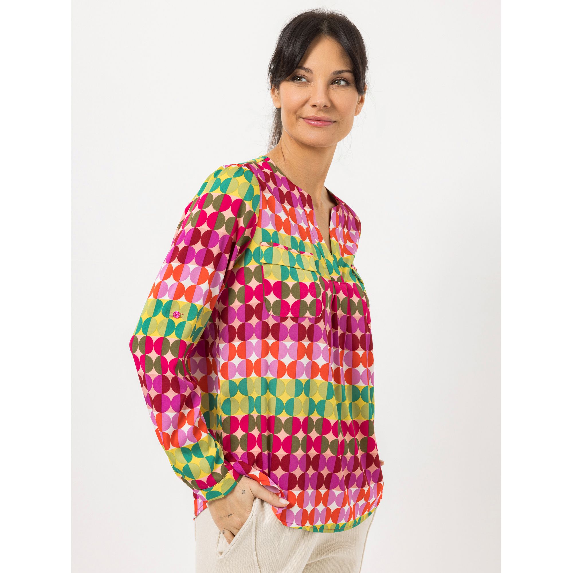 STEFFEN SCHRAUT Bluse Mailand Serafino-Ausschnitt Ärmelriegel leger weit