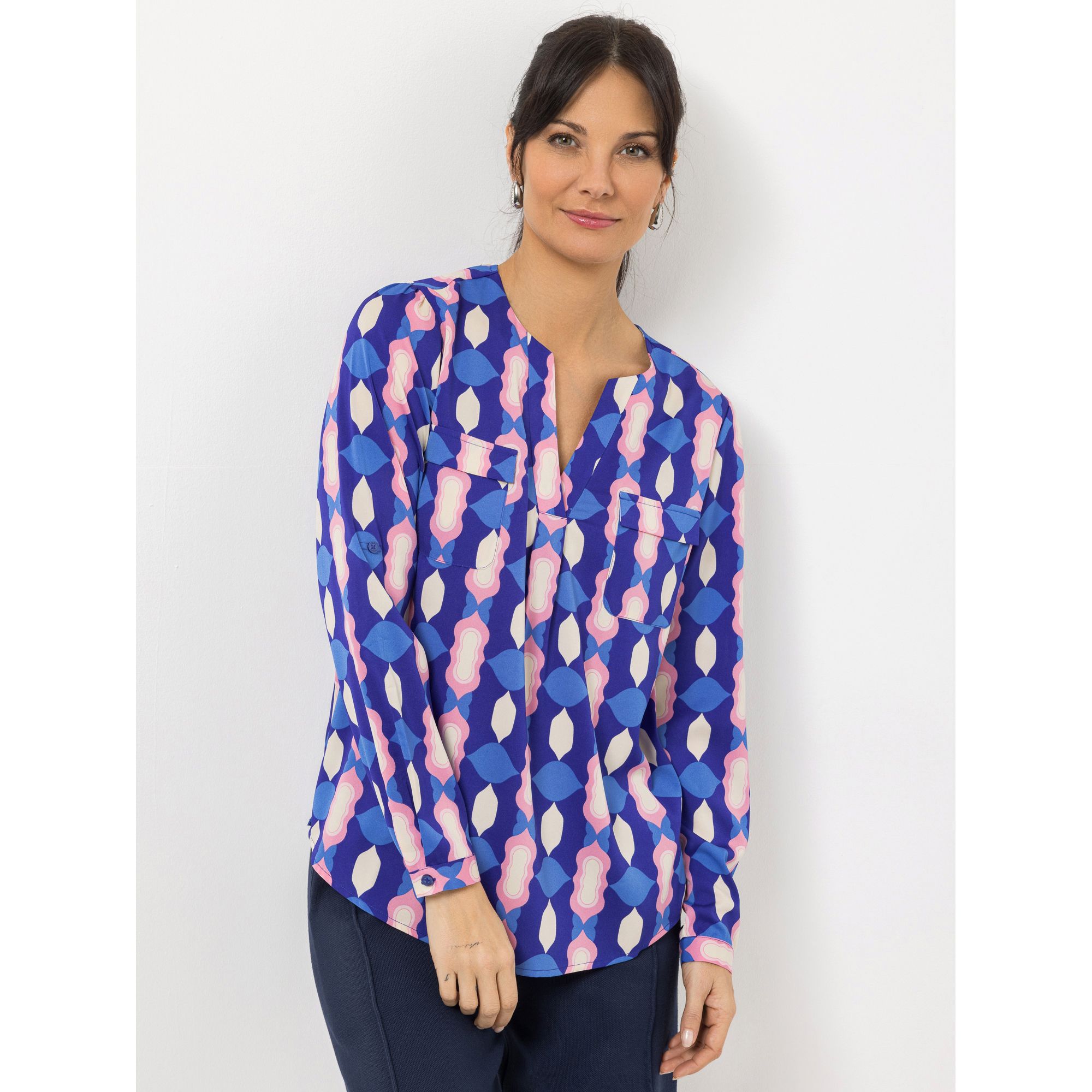 STEFFEN SCHRAUT Bluse Mailand Serafino-Ausschnitt Ärmelriegel leger weit