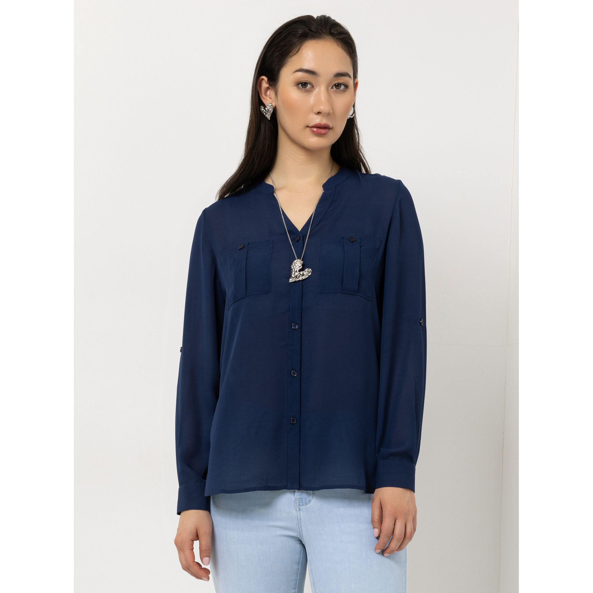 STEFFEN SCHRAUT Bluse Serafino-Ausschnitt Ärmelriegel leger weit