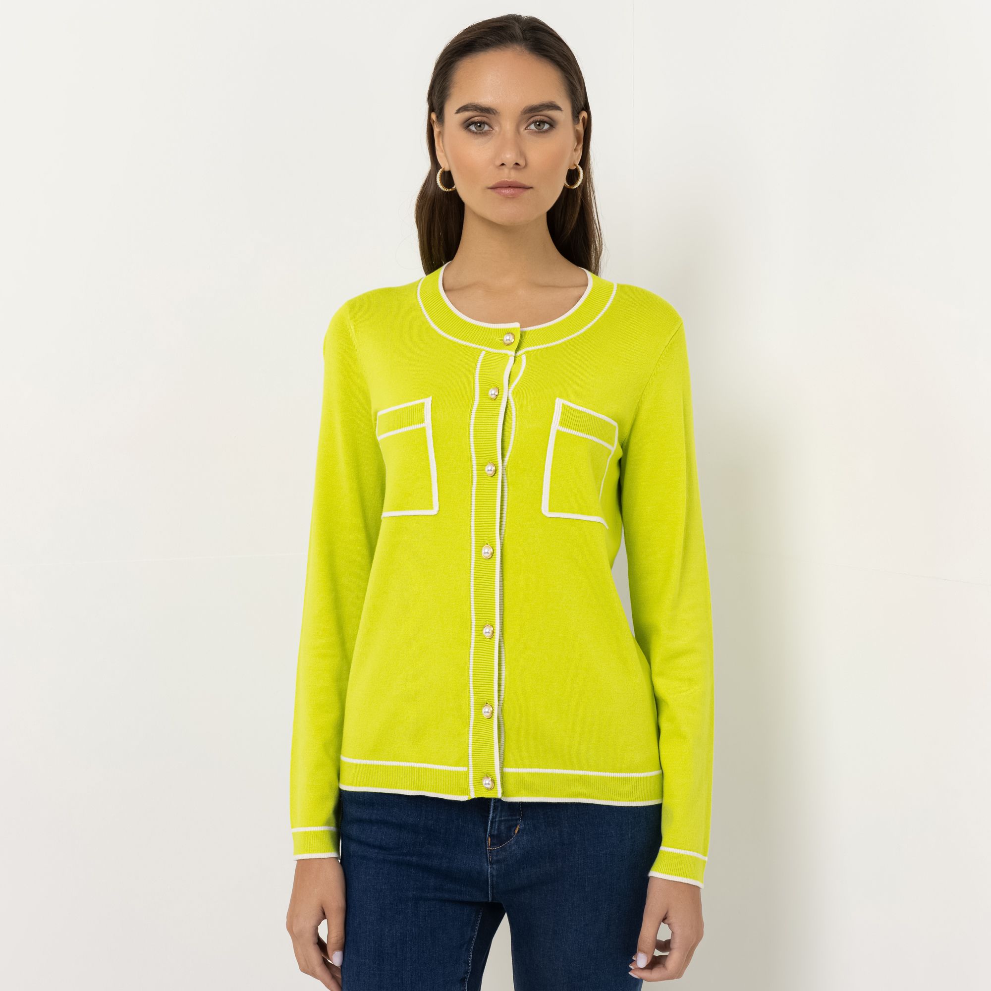 STEFFEN SCHRAUT Strickjacke Kontrastdetails Schmuckknöpfe figurumspielend