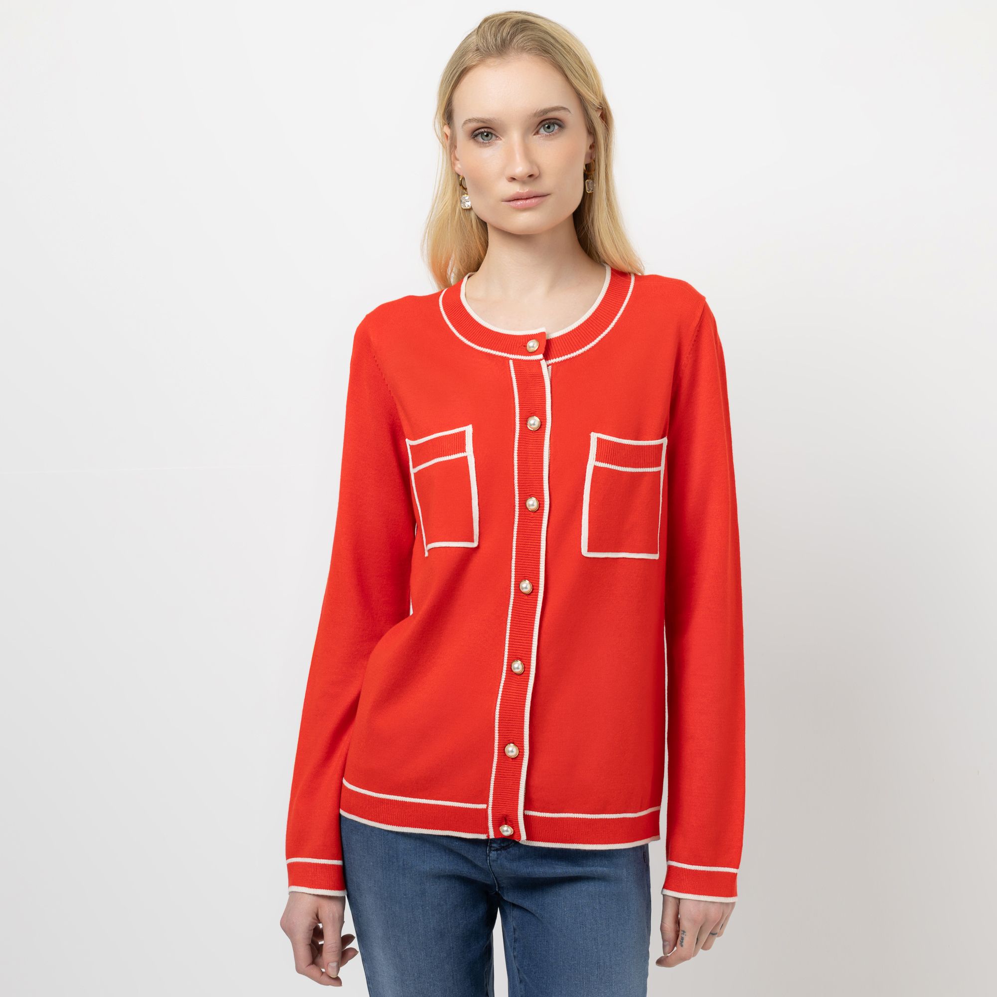 STEFFEN SCHRAUT Strickjacke Kontrastdetails Schmuckknöpfe figurumspielend