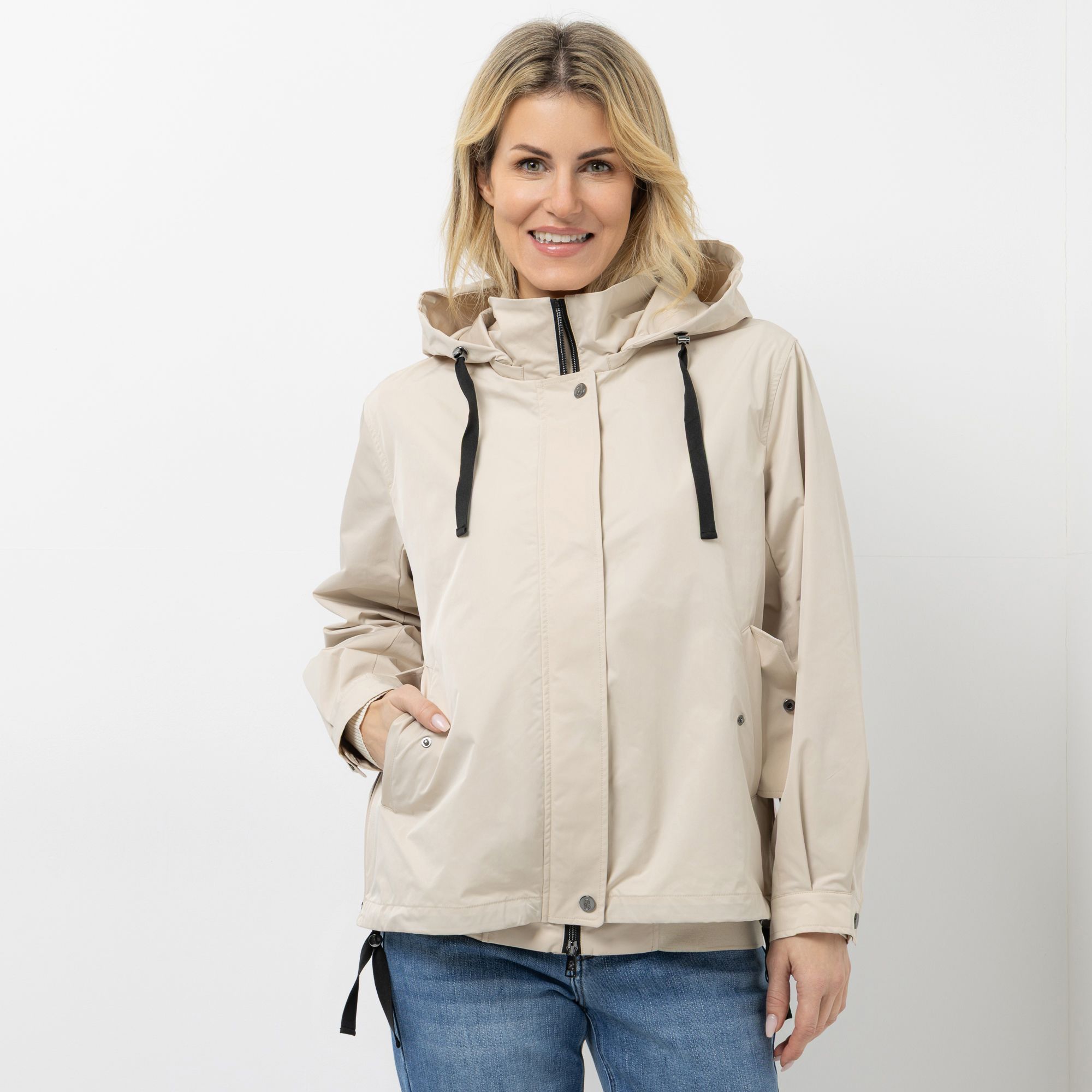 STRANDFEIN Jacke abnehmbare Kapuze 2-Wege-Reißverschluss leger weit