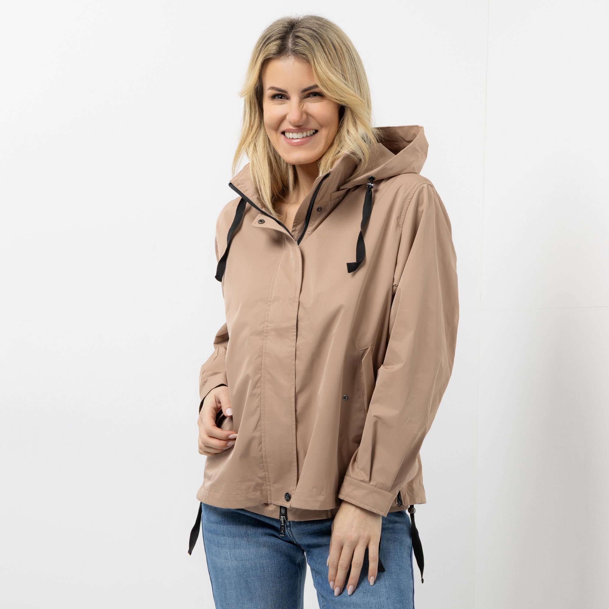 STRANDFEIN Jacke abnehmbare Kapuze 2-Wege-Reißverschluss leger weit