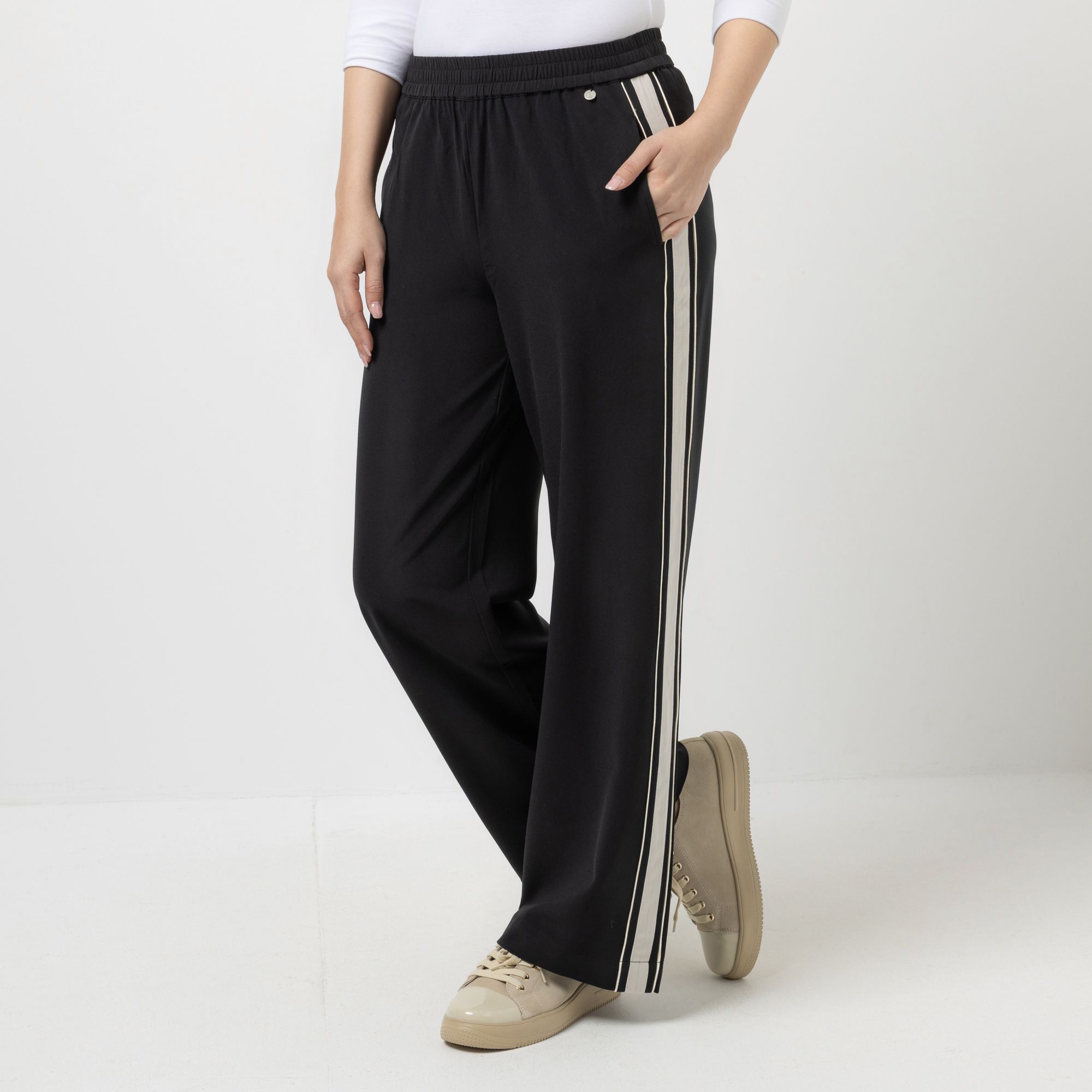 EVA LUTZ Hose, lange Form Rundumdehnbund Eingrifftaschen weites Bein