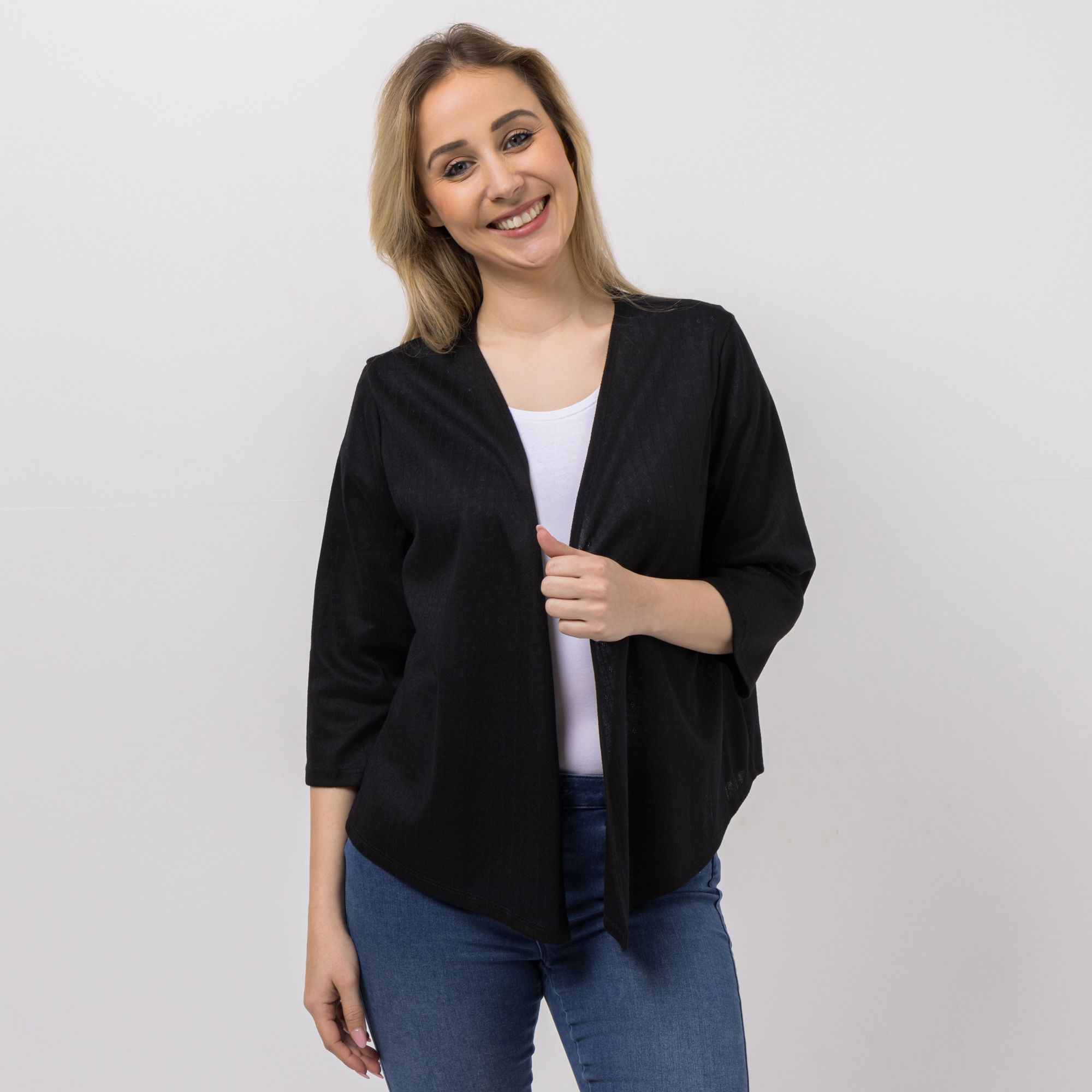 KIM & CO. Cardigan, 3/4-Arm Ajour-Jersey offene Front figurumspielend