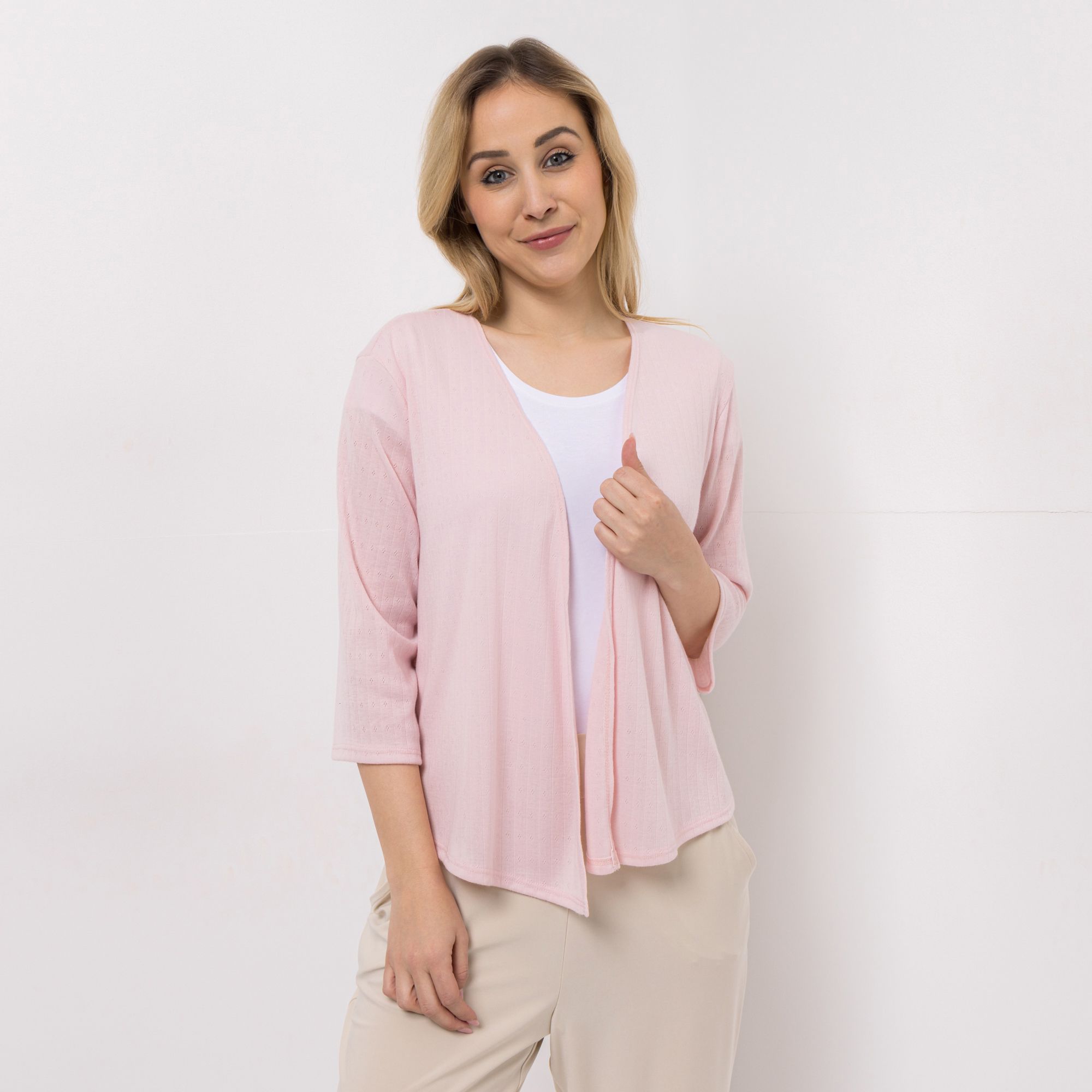 KIM & CO. Cardigan, 3/4-Arm Ajour-Jersey offene Front figurumspielend