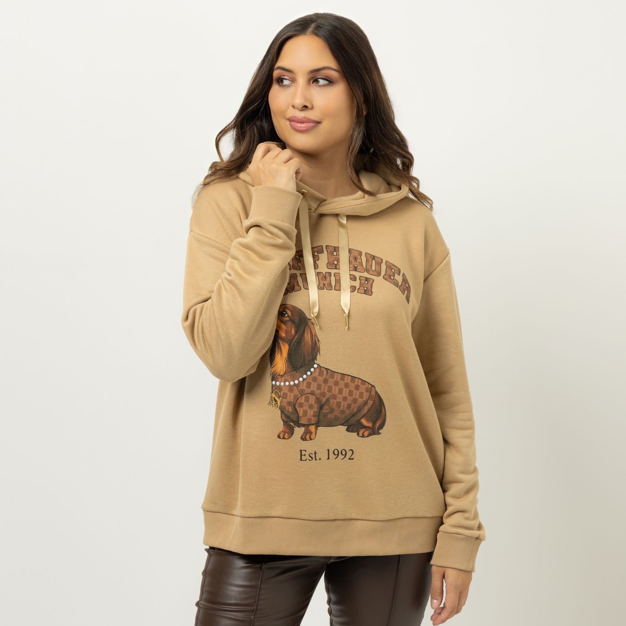 SCHIFFHAUER MUNICH® Sweatshirt, langarm mit Kapuze Strassapplikation oversize