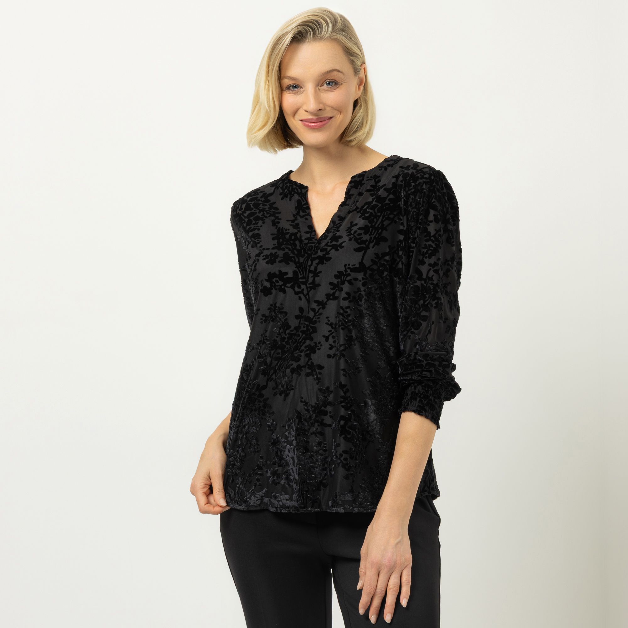 DAWID by Dawid Tomaszewski Bluse, Langarm Samt-Ausbrenner figurumspielend