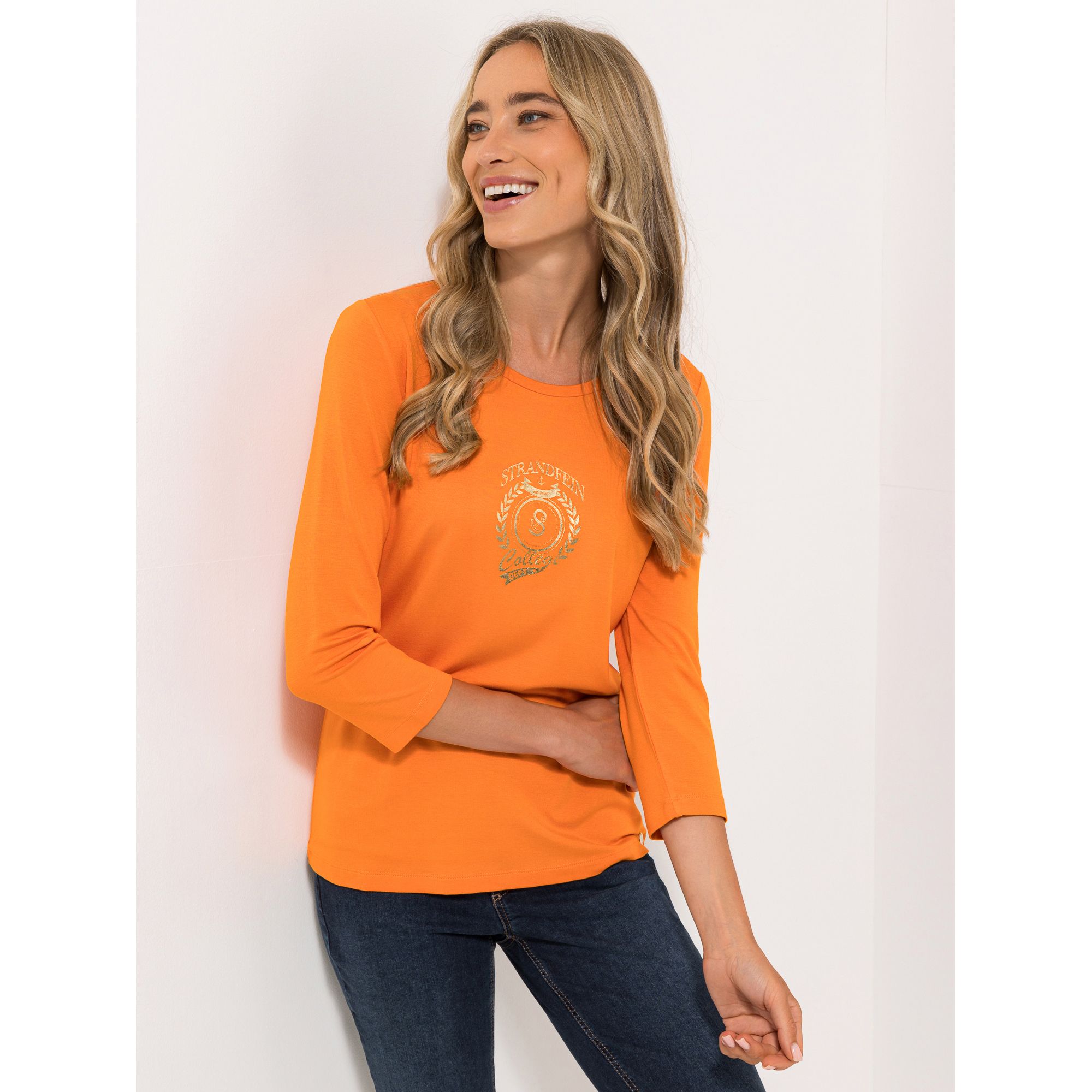 STRANDFEIN Shirt, 3/4-Arm Rundhalsausschnitt mit ECOVERO Viskose figurumspielend